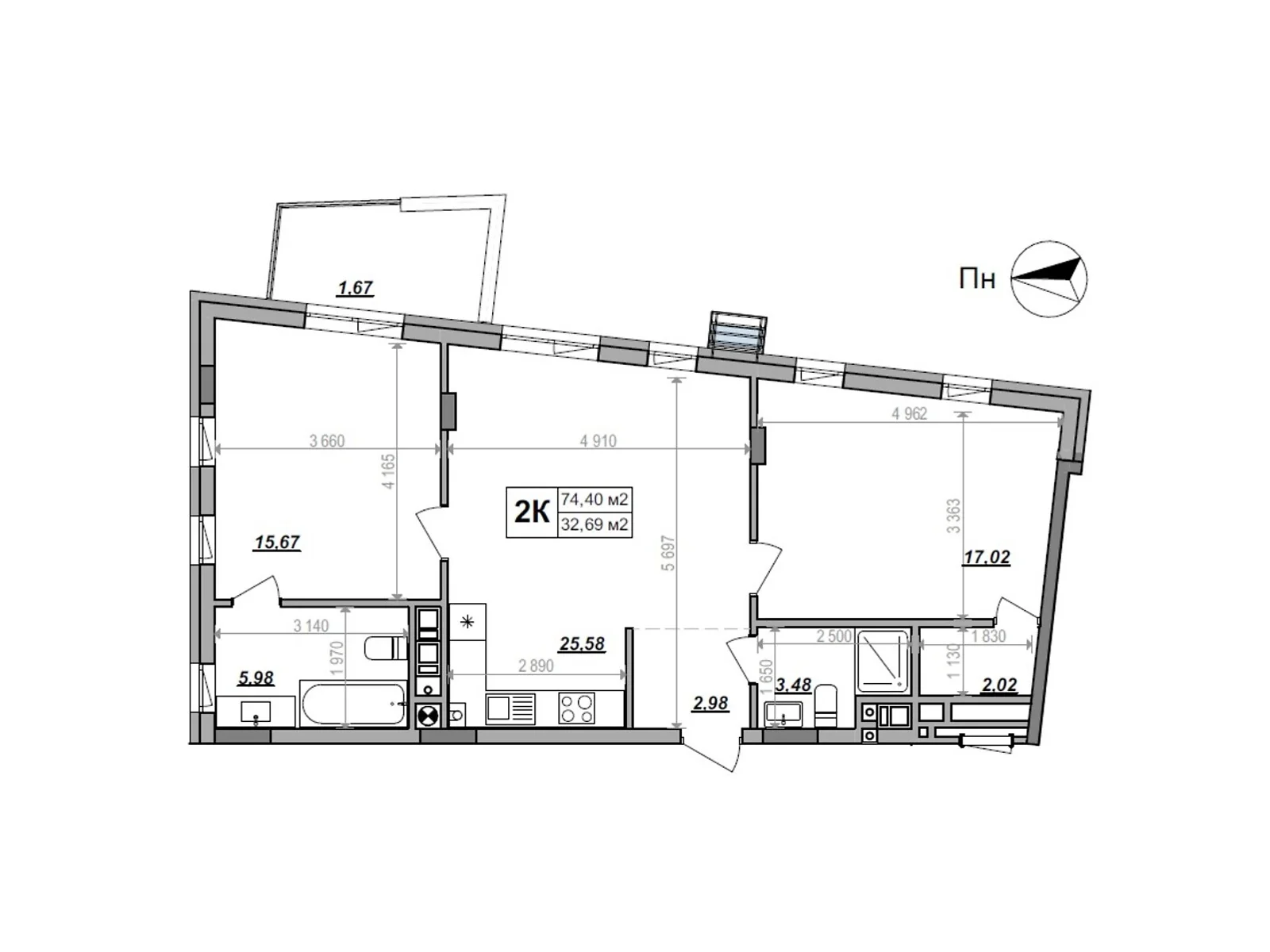 Продается 2-комнатная квартира 74.4 кв. м в Сокольниках, ул. Героев Крут - фото 1