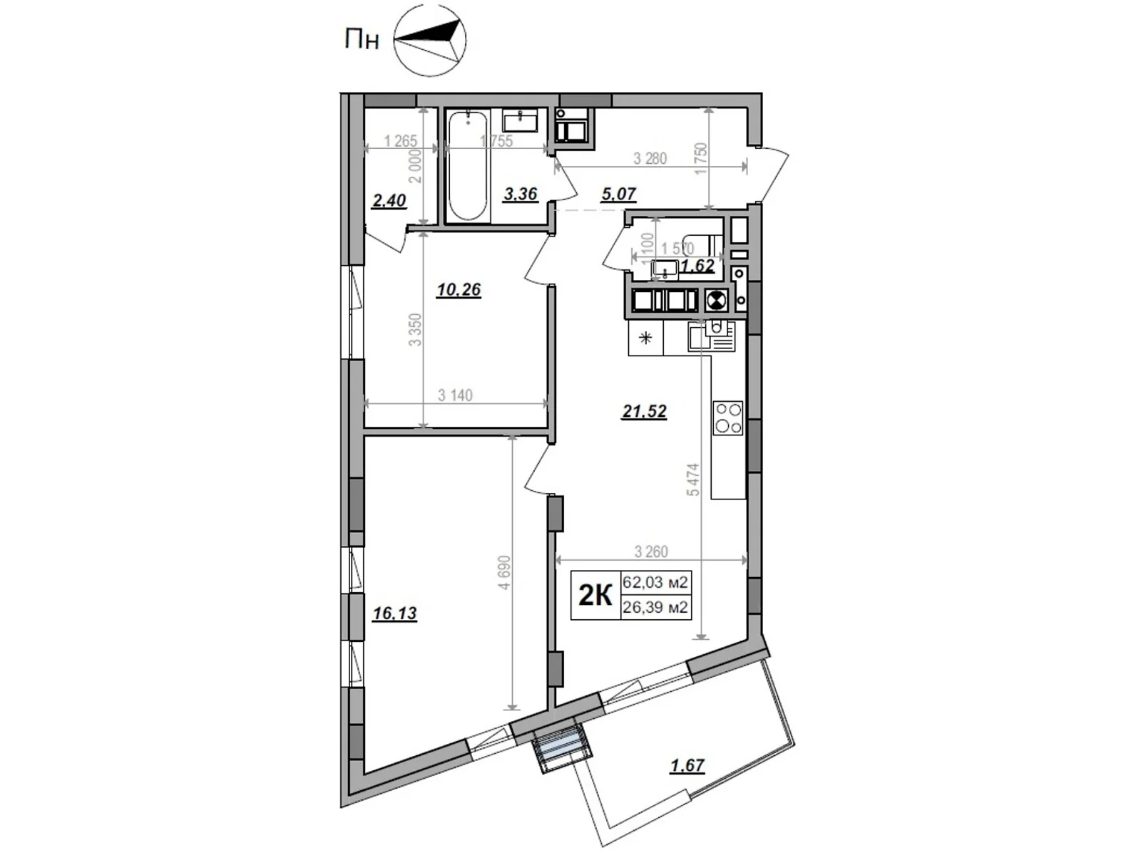 Продается 2-комнатная квартира 62.03 кв. м в Сокольниках, ул. Героев Крут - фото 1