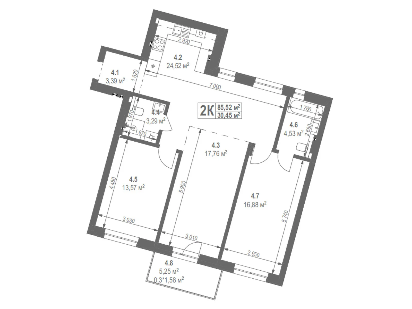 Продается 2-комнатная квартира 85.52 кв. м в Львове, ул. Лисеницкая - фото 1
