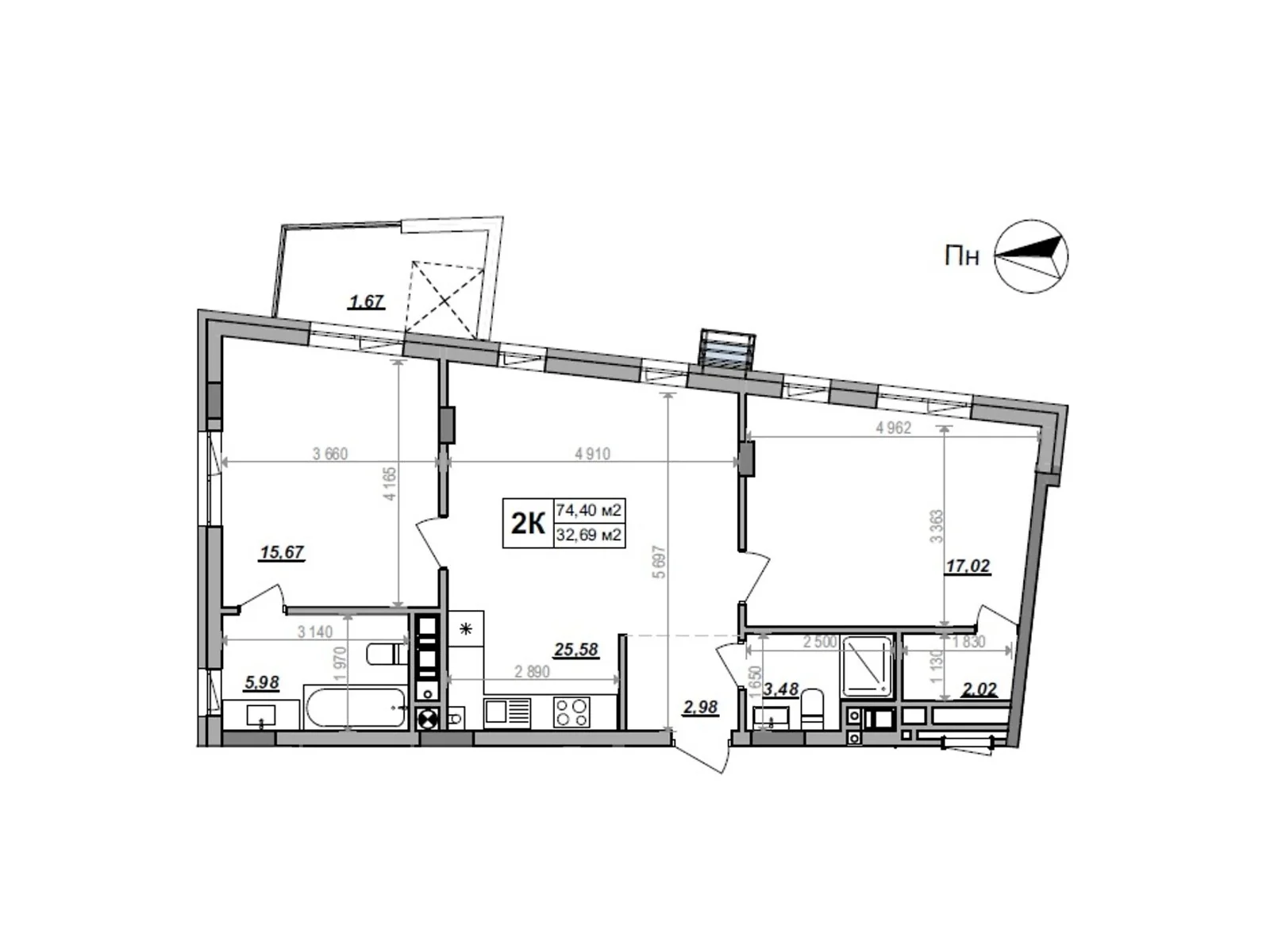 Продается 2-комнатная квартира 74.4 кв. м в Сокольниках, ул. Героев Крут - фото 1
