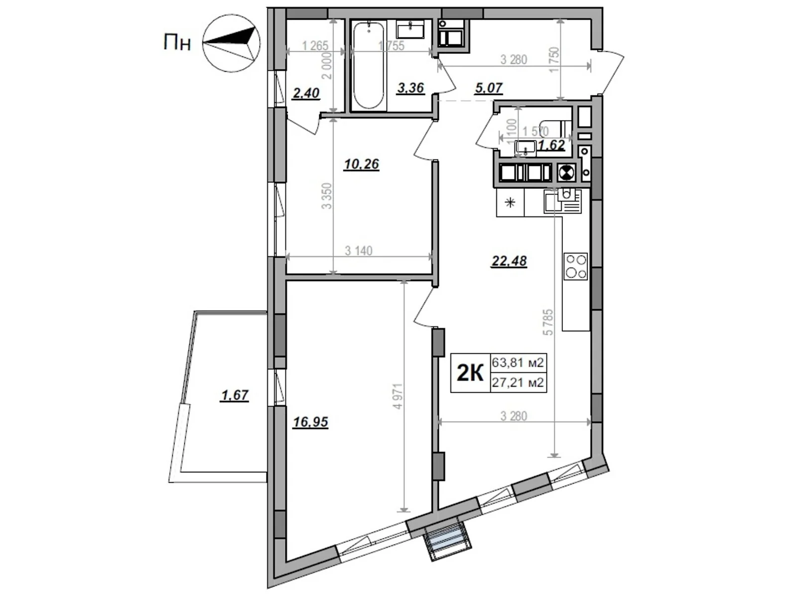 Продается 2-комнатная квартира 63.81 кв. м в Сокольниках, ул. Героев Крут - фото 1