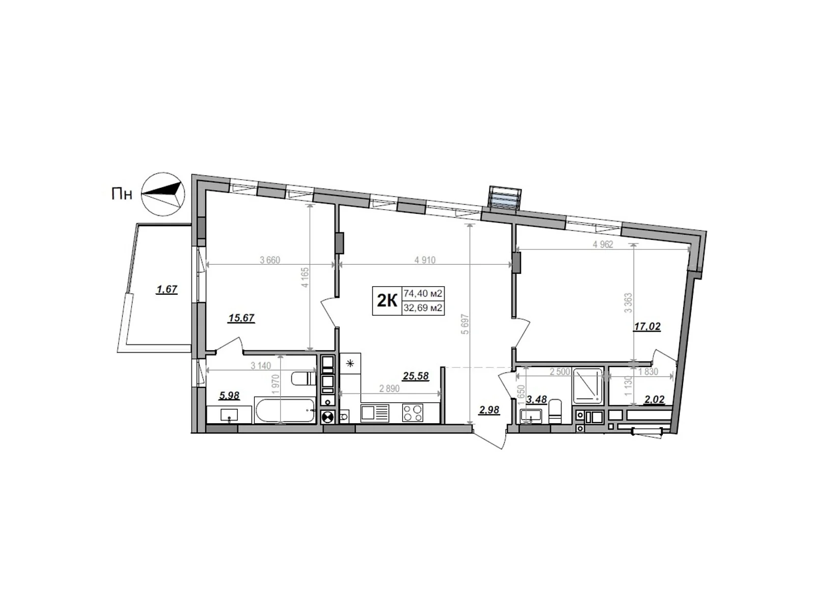 Продается 2-комнатная квартира 74.4 кв. м в Сокольниках, ул. Героев Крут - фото 1