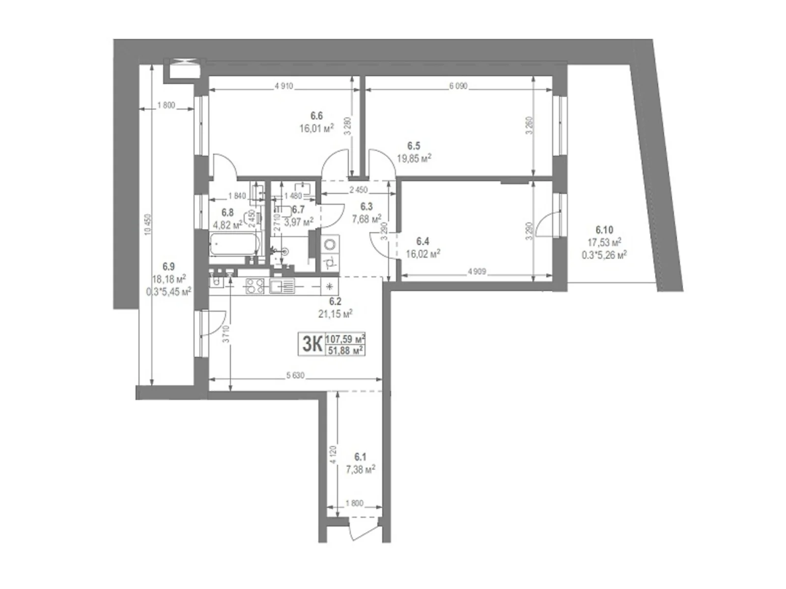 Продается 3-комнатная квартира 107.59 кв. м в Львове, ул. Лисеницкая - фото 1