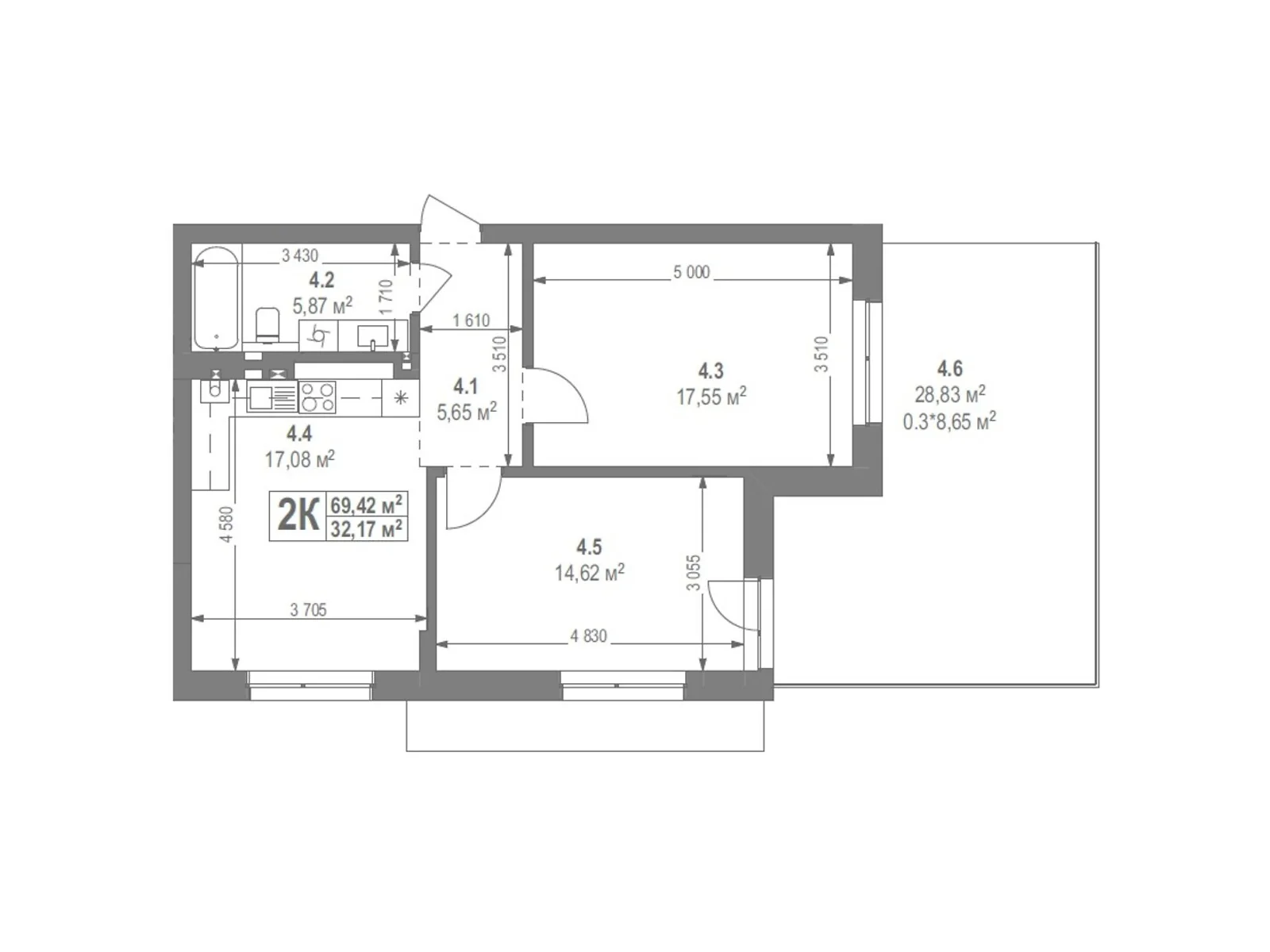 Продается 2-комнатная квартира 69.42 кв. м в Львове, ул. Лисеницкая - фото 1