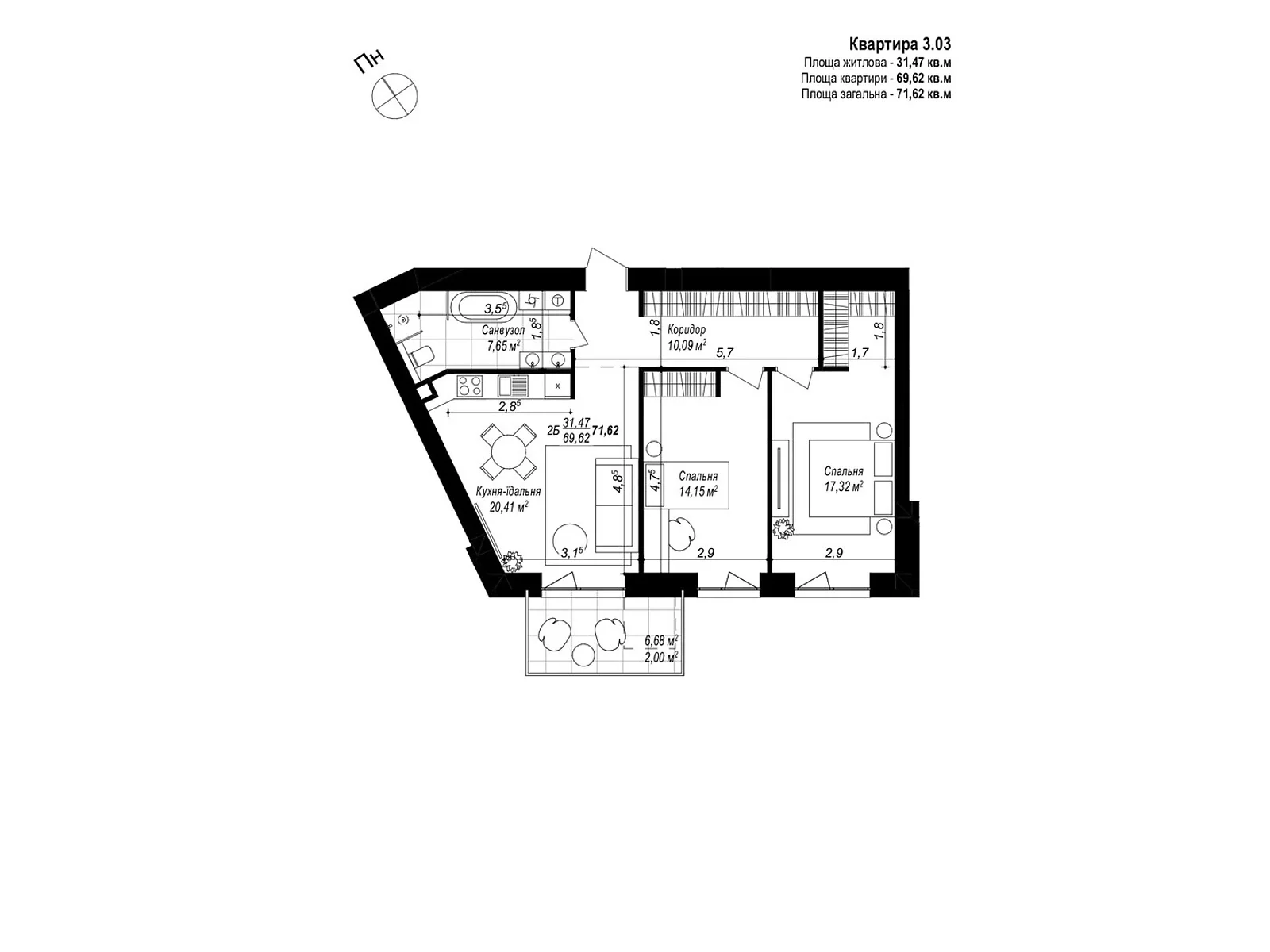 Продается 2-комнатная квартира 72.96 кв. м в Хмельницком, цена: 63840 $ - фото 1