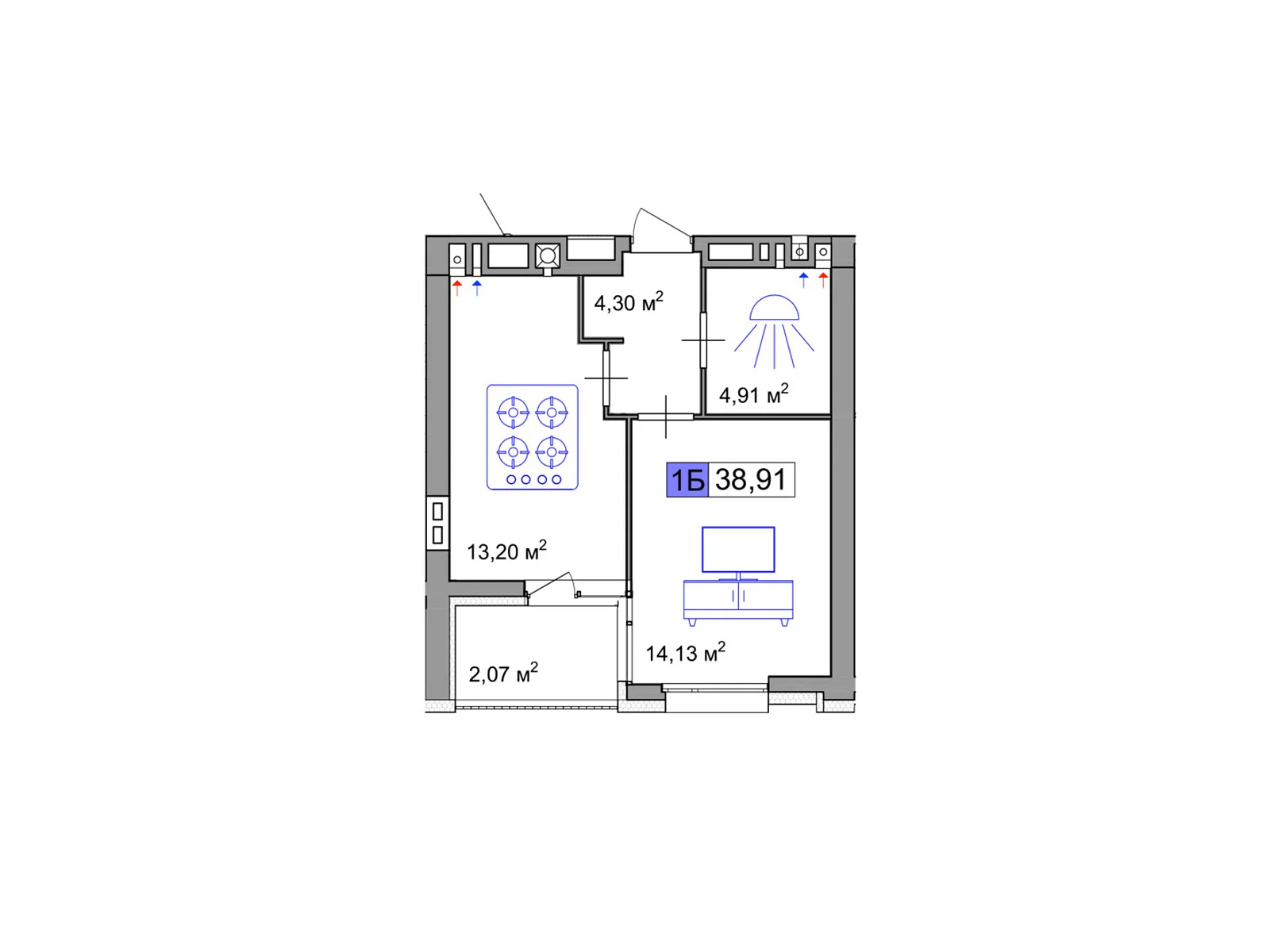 Продається 1-кімнатна квартира 38.91 кв. м у Черкасах, вул. Маламужа Олександра, 31 - фото 1