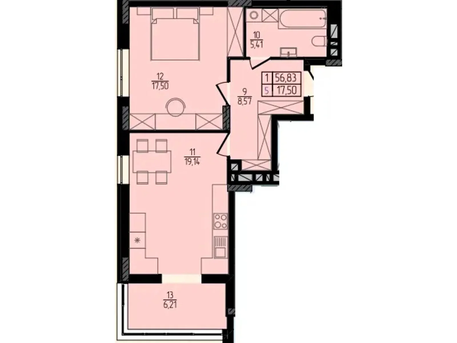 Продается 1-комнатная квартира 56.83 кв. м в Хмельницком, ул. Каменецкая, 137А - фото 1