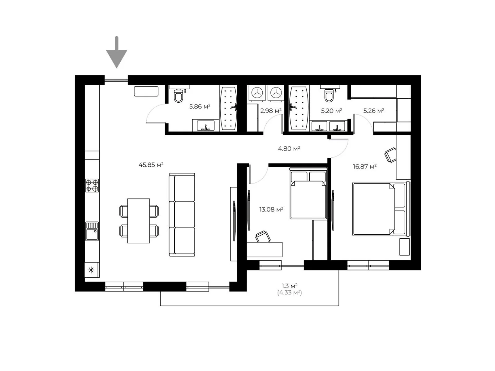 Продається 3-кімнатна квартира 101.2 кв. м у Ужгороді, вул. Мальовнича, 8 - фото 1