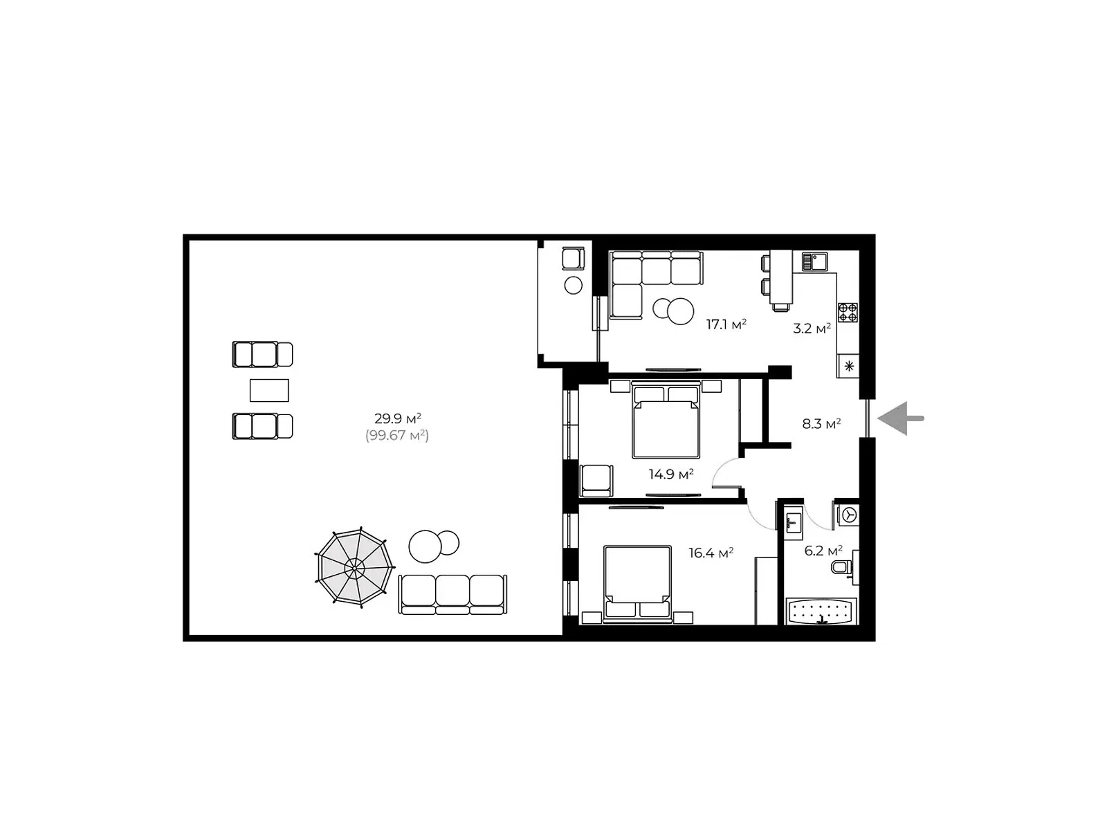 Продається 2-кімнатна квартира 96.8 кв. м у Ужгороді, вул. Мальовнича, 8 - фото 1
