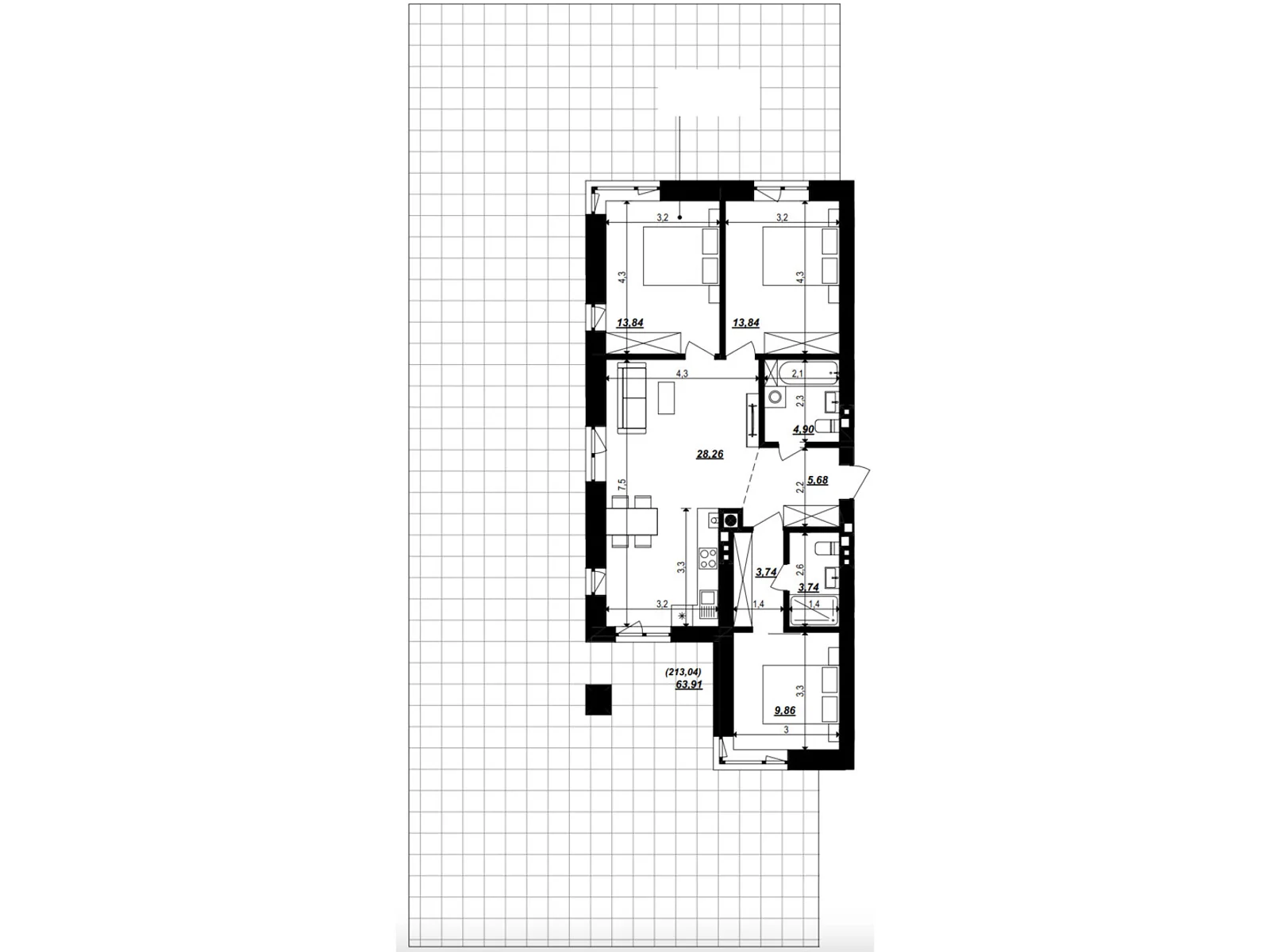 Продается 3-комнатная квартира 147.77 кв. м в Хмельницком, ул. 2-я Отрадная, 1 - фото 1