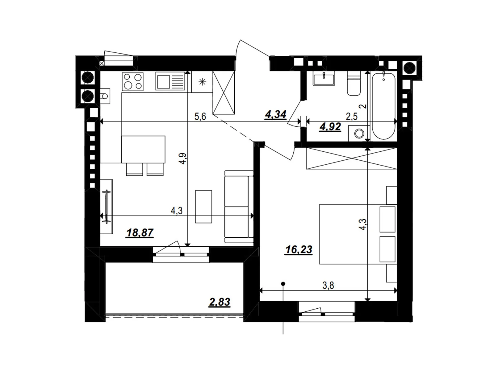 Продается 1-комнатная квартира 47.19 кв. м в Хмельницком, цена: 40112 $ - фото 1