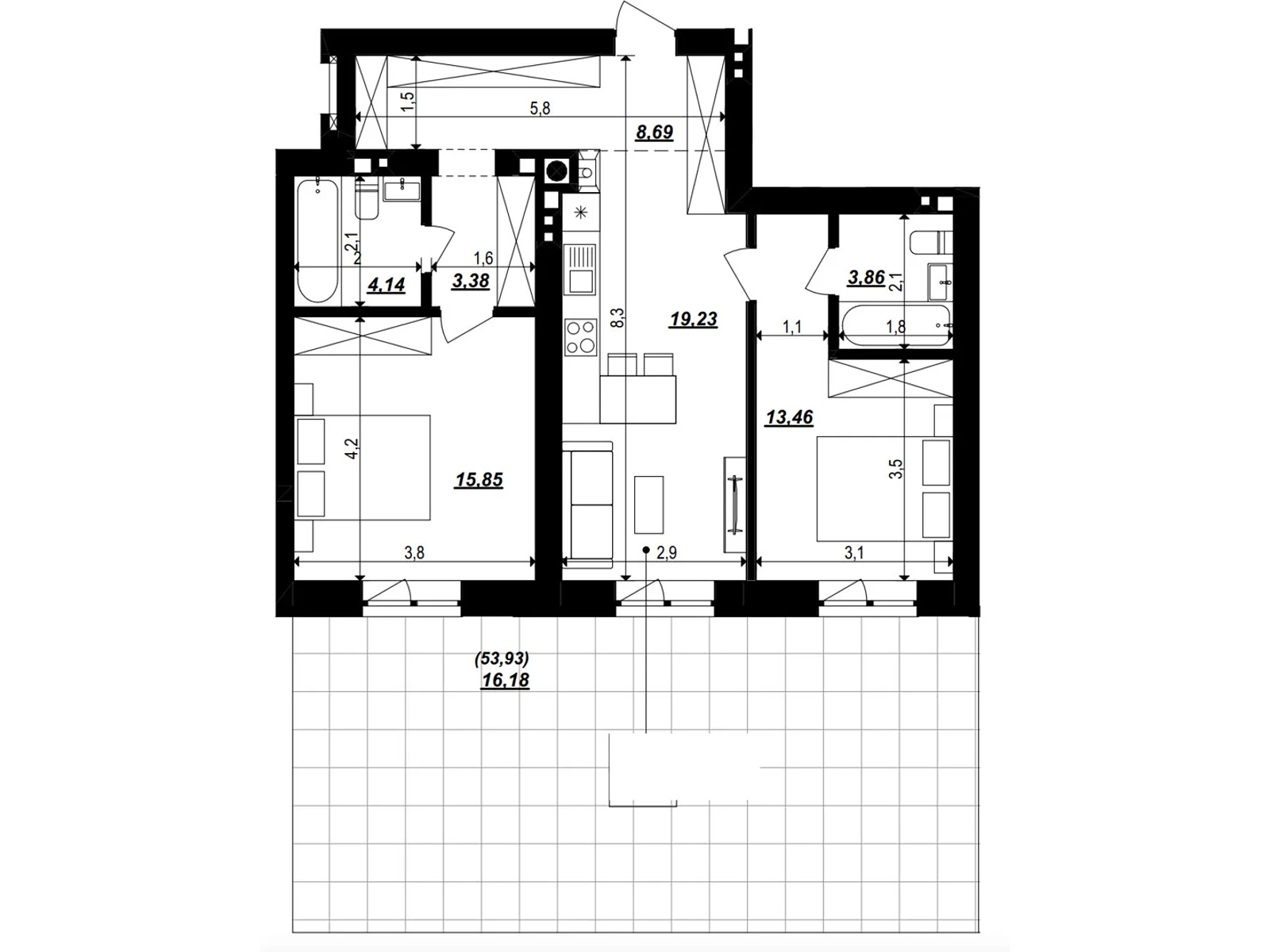 Продается 2-комнатная квартира 84.79 кв. м в Хмельницком, ул. 2-я Отрадная, 1 - фото 1