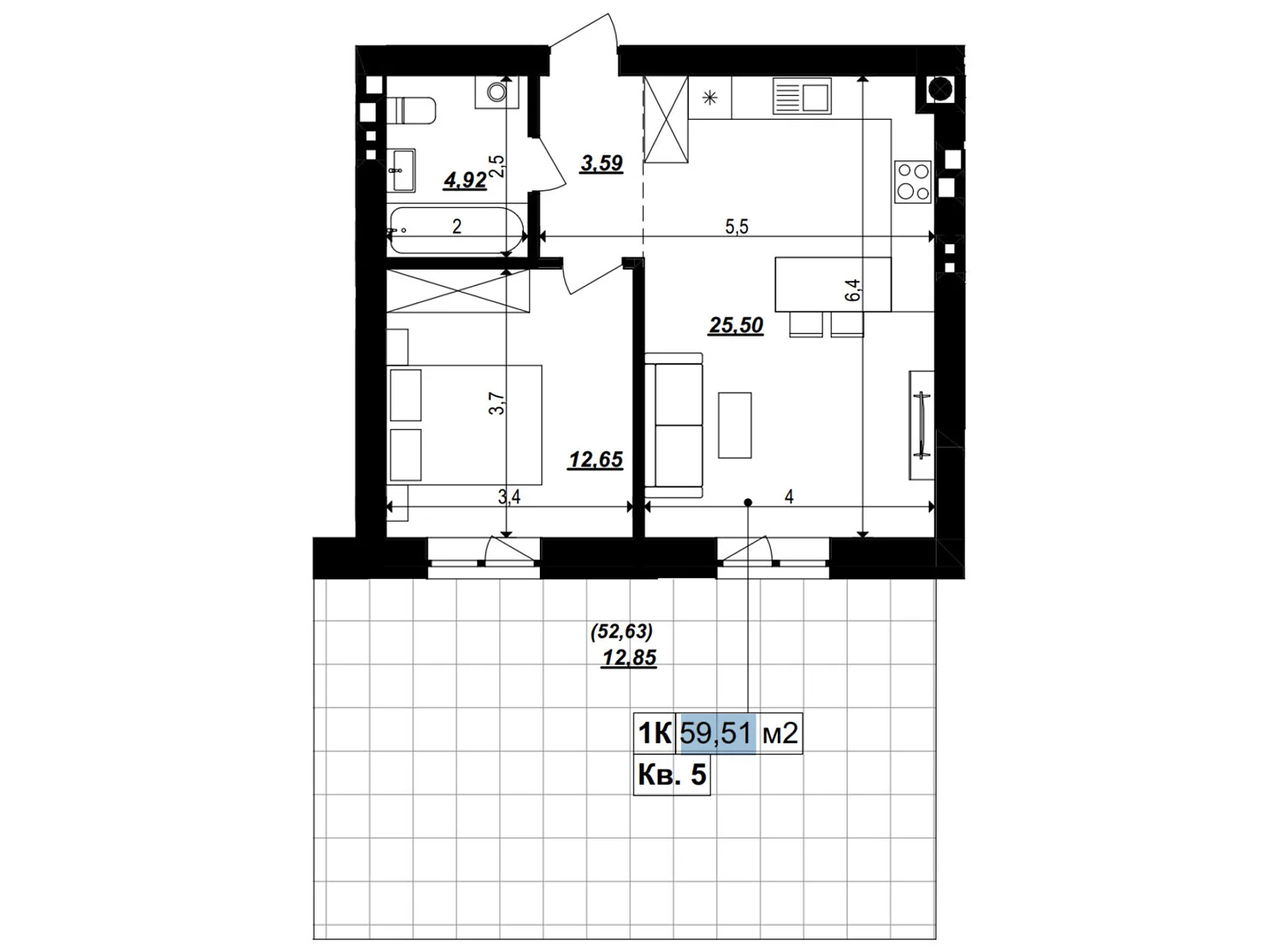 Продается 1-комнатная квартира 59.51 кв. м в Хмельницком, цена: 56535 $ - фото 1