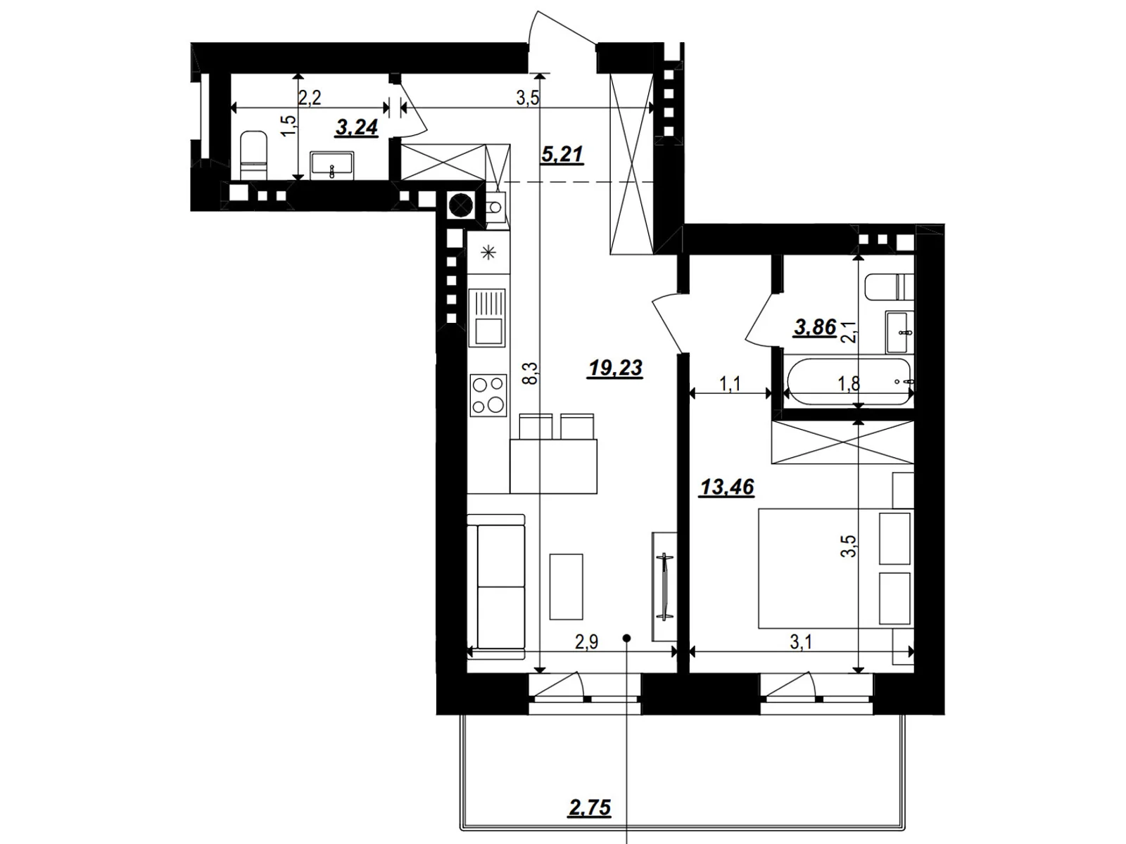 Продается 1-комнатная квартира 47.75 кв. м в Хмельницком, цена: 40588 $ - фото 1
