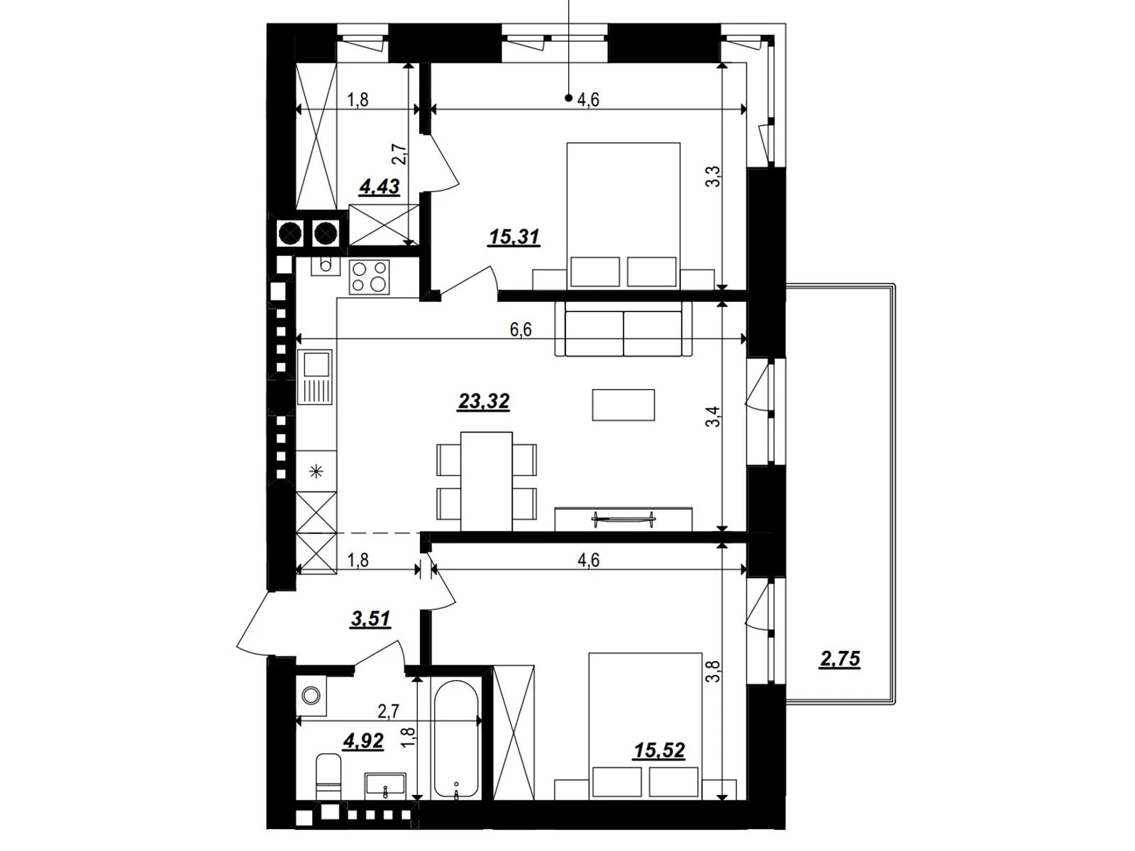 Продается 2-комнатная квартира 69.76 кв. м в Хмельницком, цена: 59296 $ - фото 1