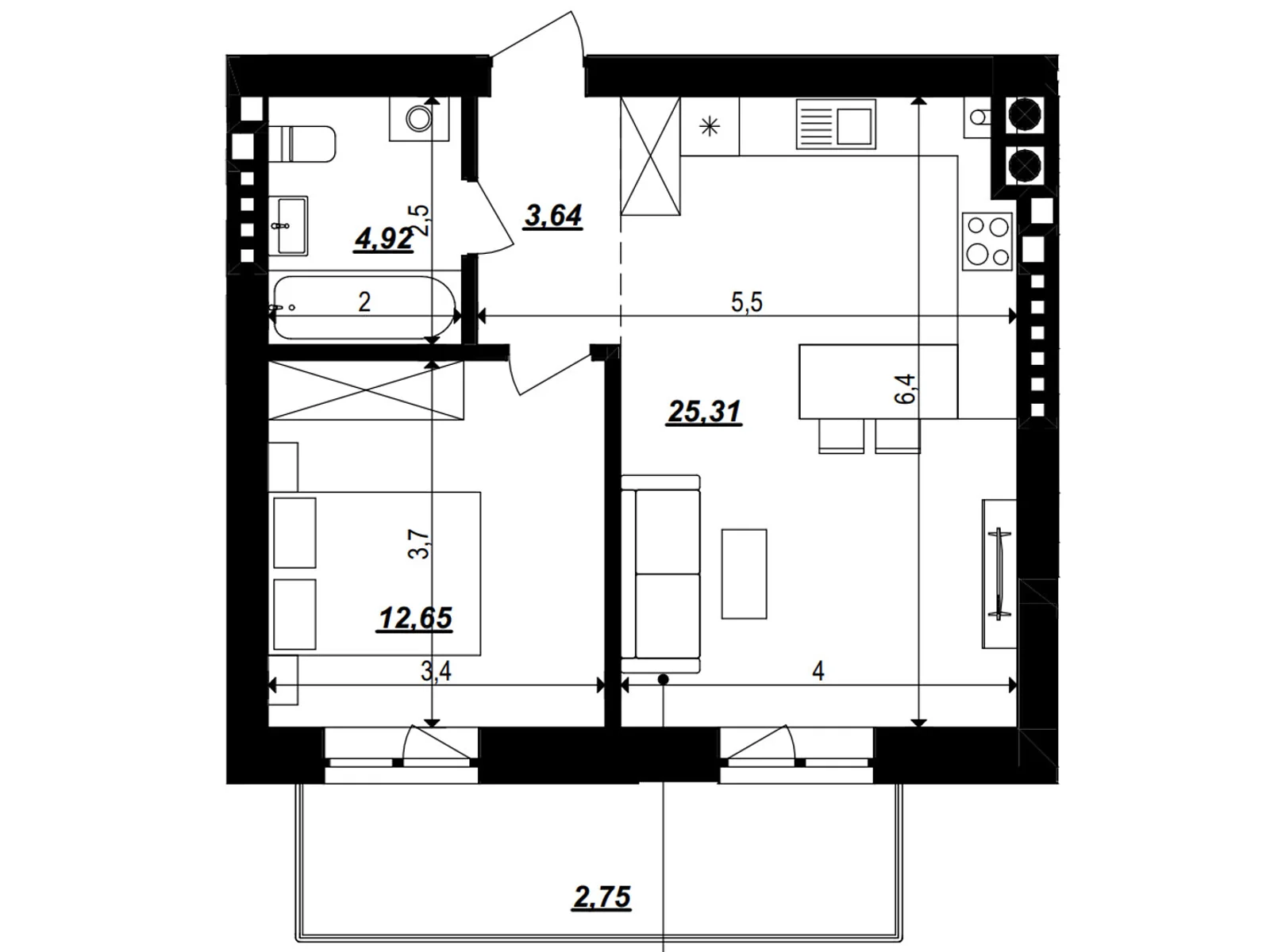 Продается 1-комнатная квартира 49.27 кв. м в Хмельницком, ул. 2-я Отрадная, 1 - фото 1