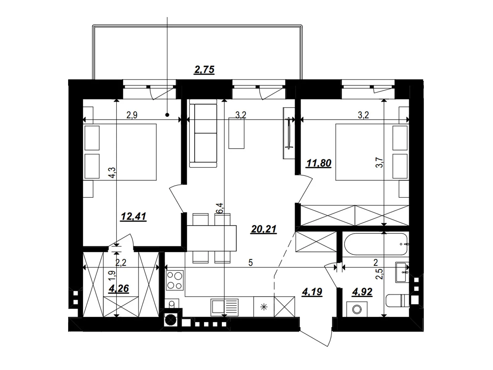 Продается 2-комнатная квартира 60.54 кв. м в Хмельницком, ул. 2-я Отрадная, 1 - фото 1
