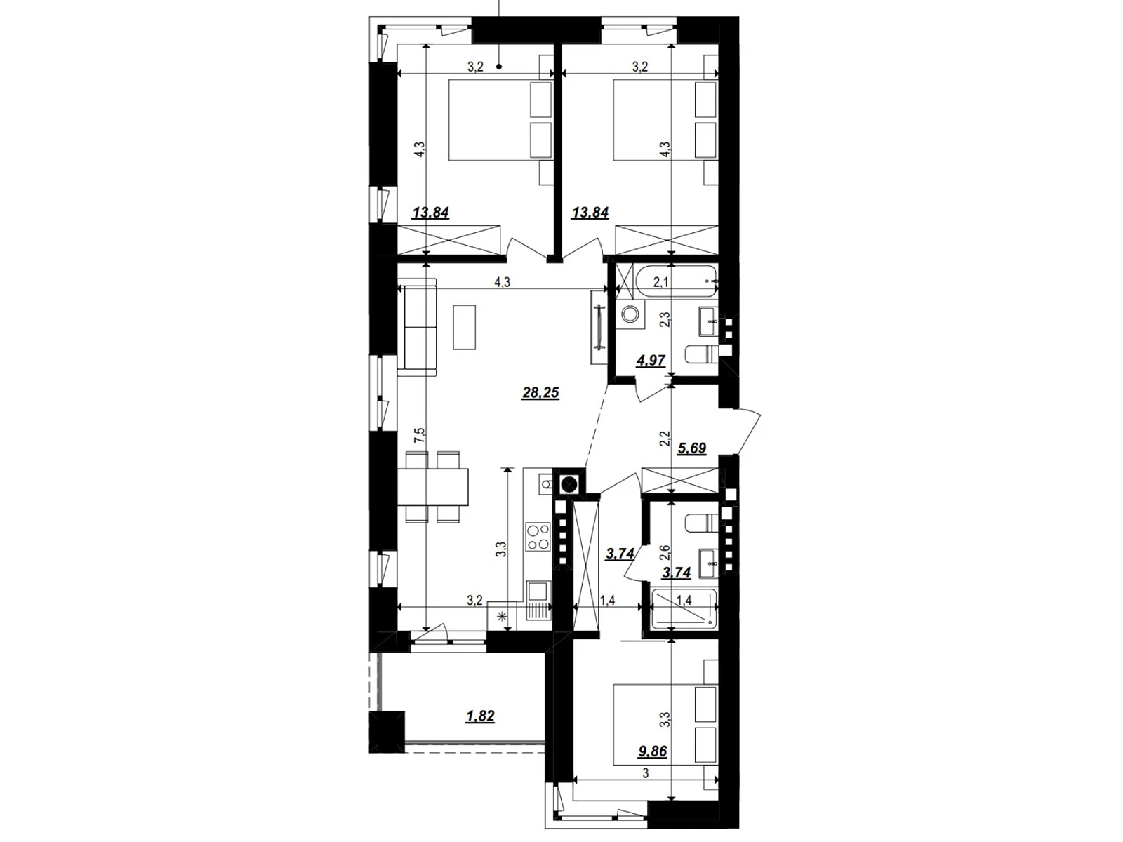 Продается 3-комнатная квартира 85.75 кв. м в Хмельницком, ул. 2-я Отрадная, 1 - фото 1
