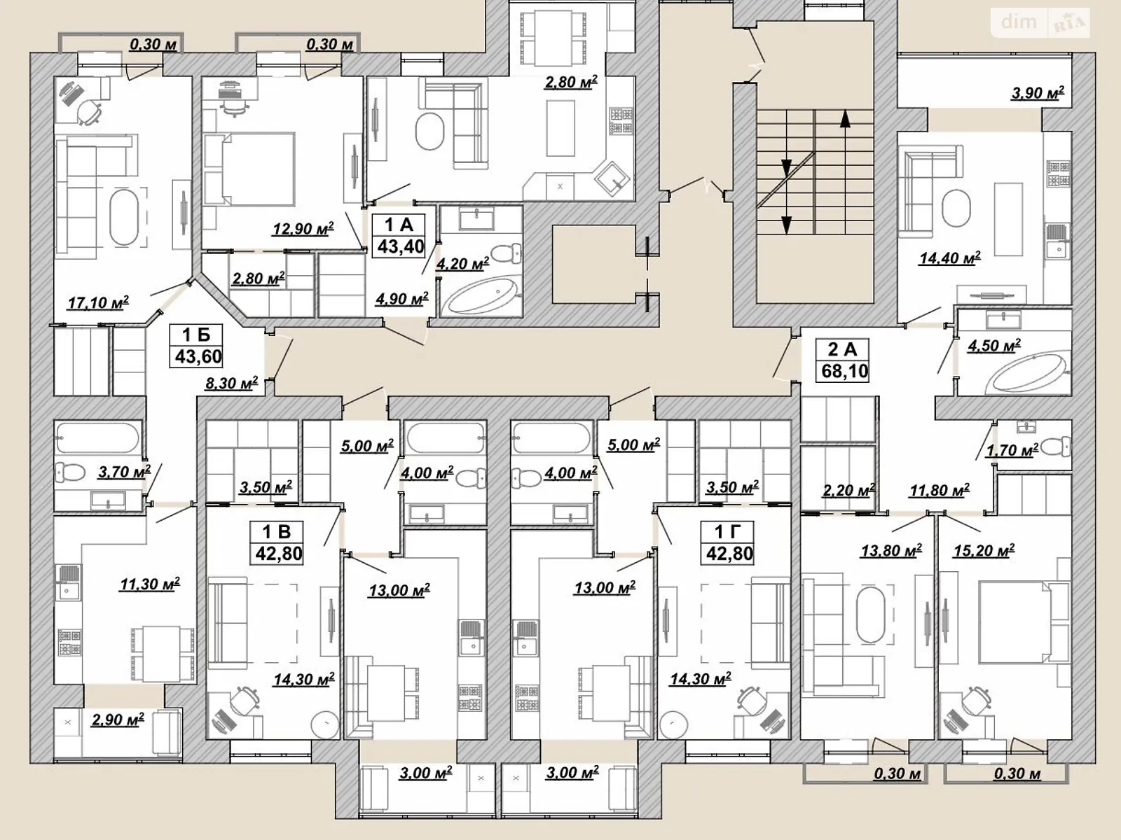 Продается 1-комнатная квартира 42.8 кв. м в Ивано-Франковске, ул. Княгинин, 44 - фото 1
