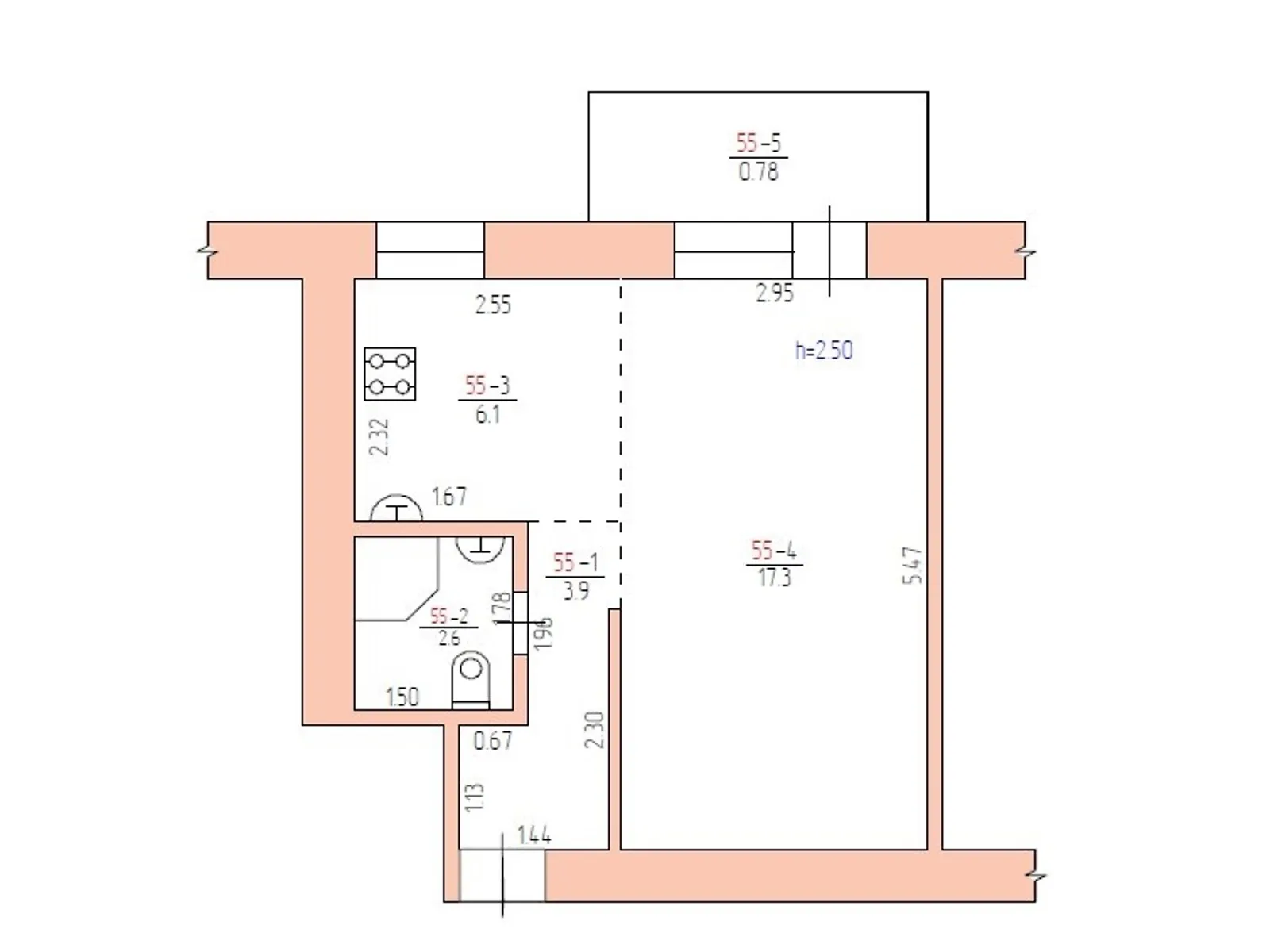 1-комнатная квартира 30.68 кв. м в Запорожье, ул. Космическая, 100 - фото 1