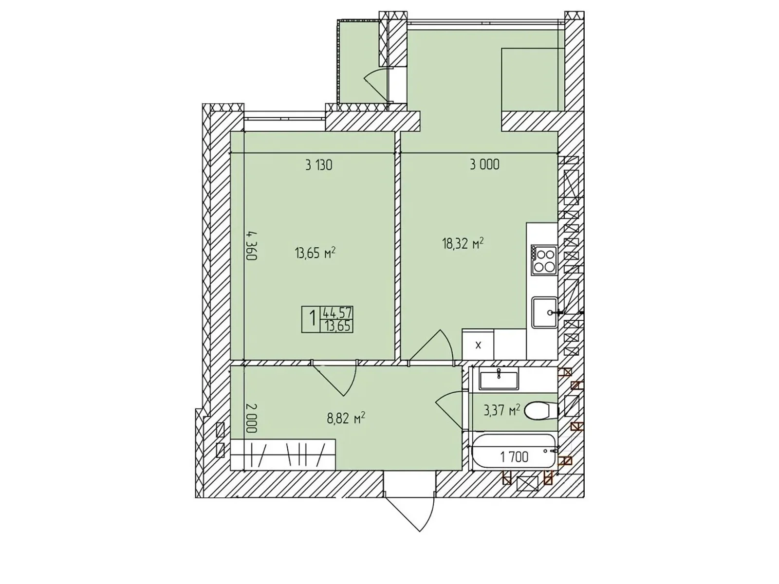 Продается 1-комнатная квартира 44.57 кв. м в Хмельницком, цена: 33559 $ - фото 1