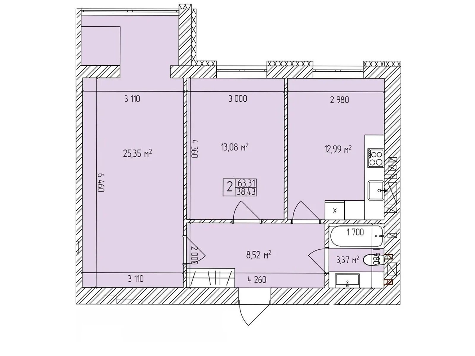 Продается 2-комнатная квартира 63.31 кв. м в, цена: 47114 $ - фото 1