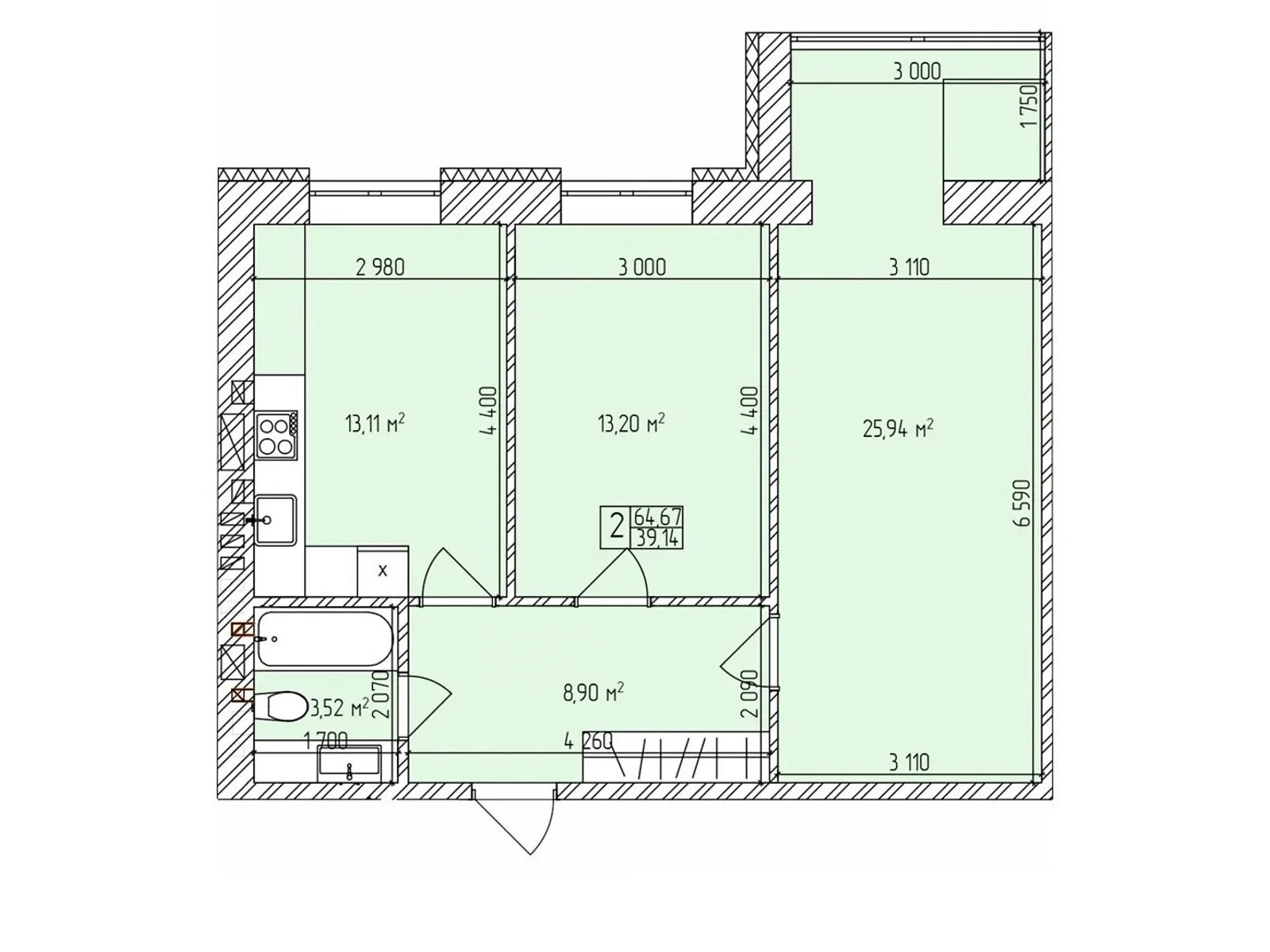 Продается 2-комнатная квартира 64.67 кв. м в Хмельницком, цена: 48693 $ - фото 1