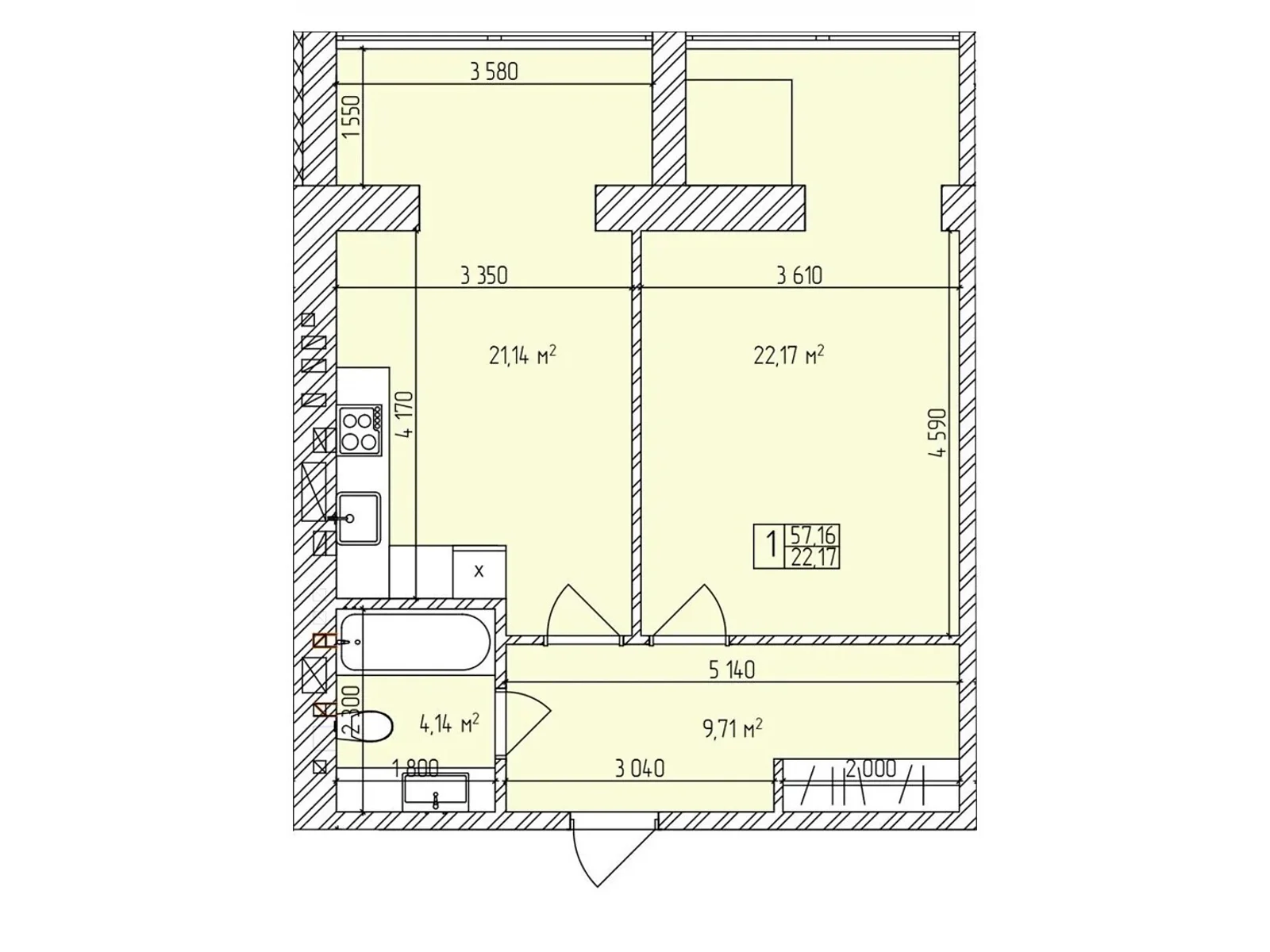 Продается 1-комнатная квартира 57.16 кв. м в Хмельницком, цена: 43038 $ - фото 1
