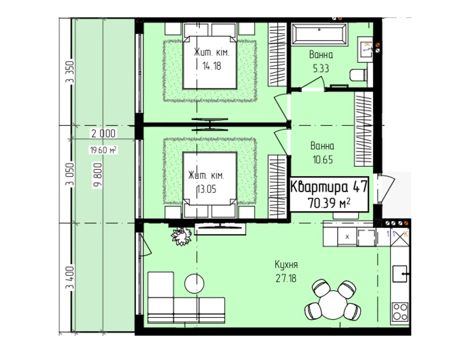 Продається 2-кімнатна квартира 70.39 кв. м у Ужгороді, вул. Собранецька, 129 - фото 1