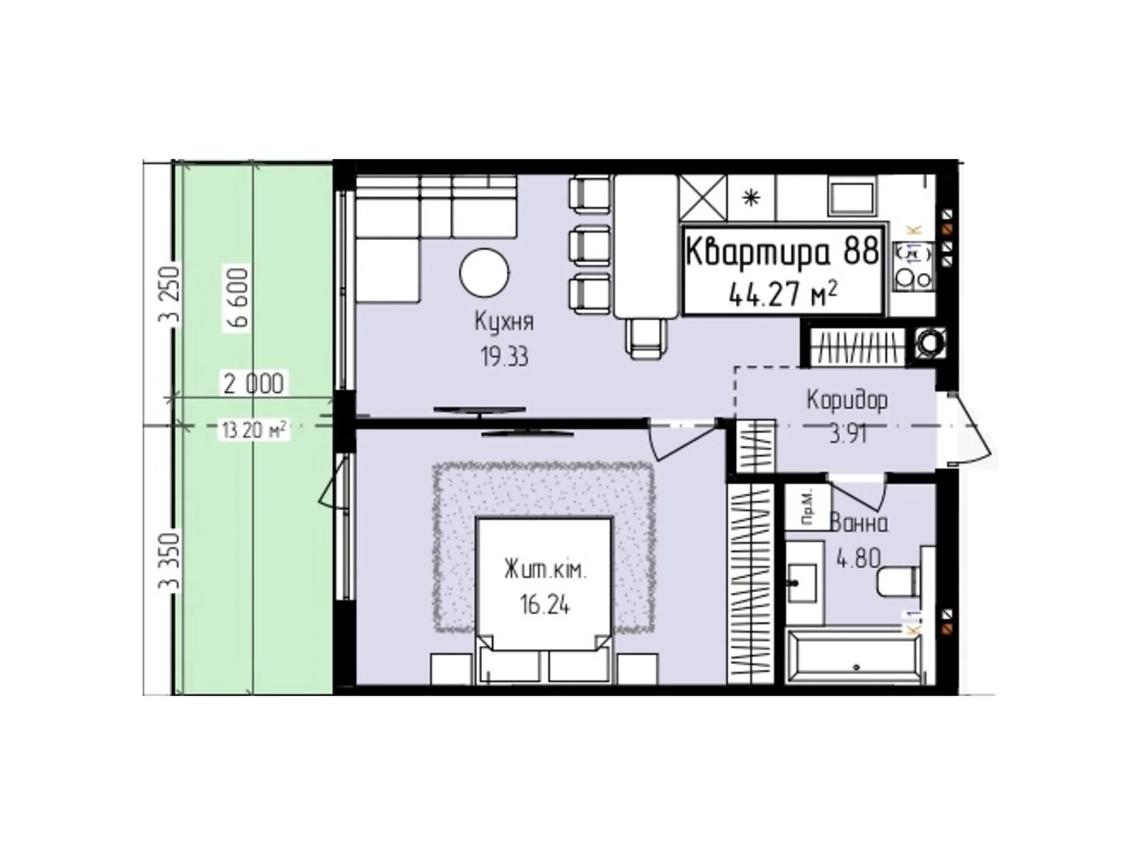 Продається 1-кімнатна квартира 44.27 кв. м у Ужгороді, вул. Собранецька, 129 - фото 1