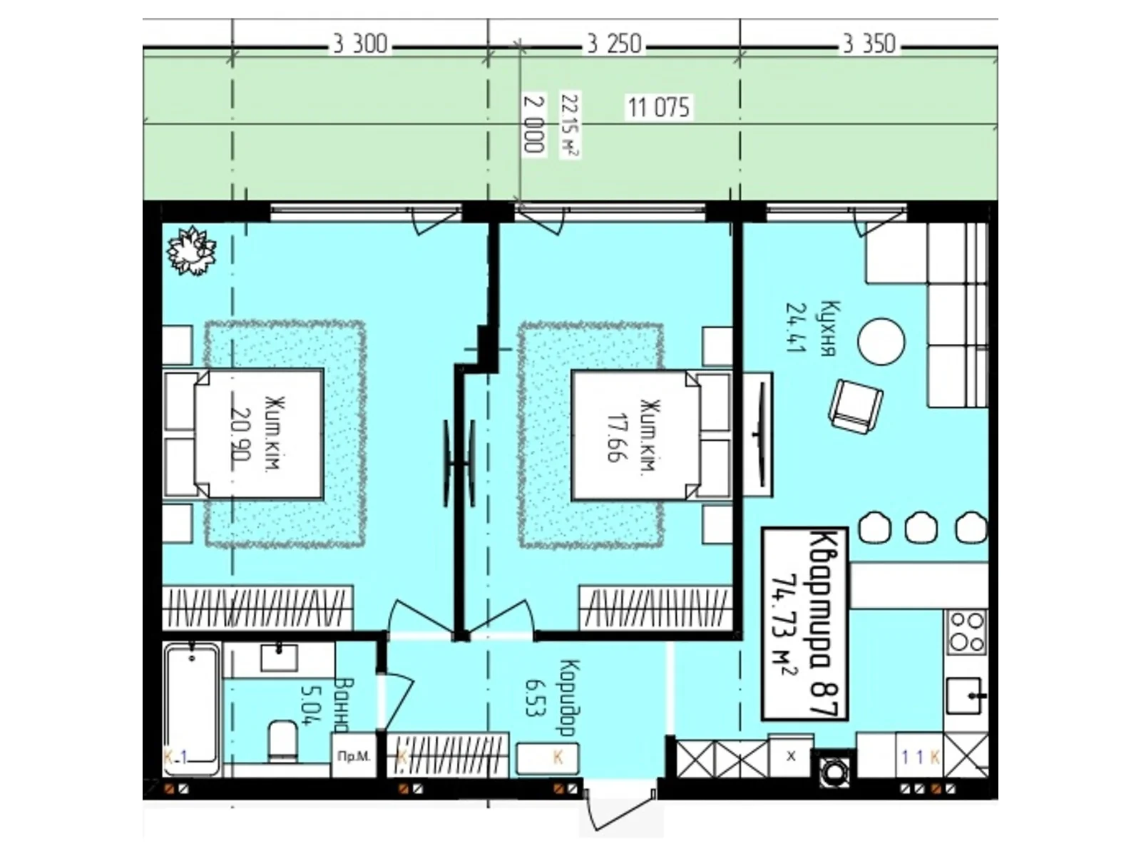 Продається 2-кімнатна квартира 74.73 кв. м у Ужгороді, вул. Собранецька, 129 - фото 1