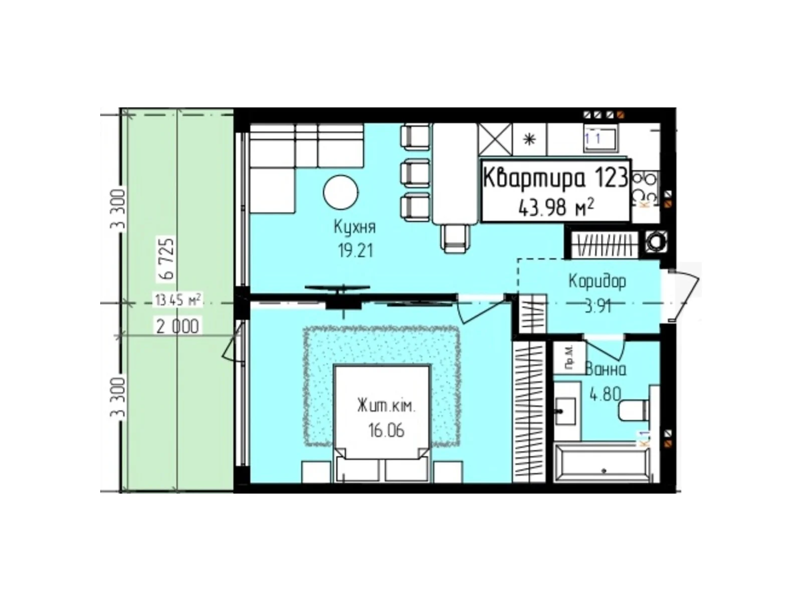 Продається 1-кімнатна квартира 43.98 кв. м у Ужгороді, цена: 50621 $ - фото 1