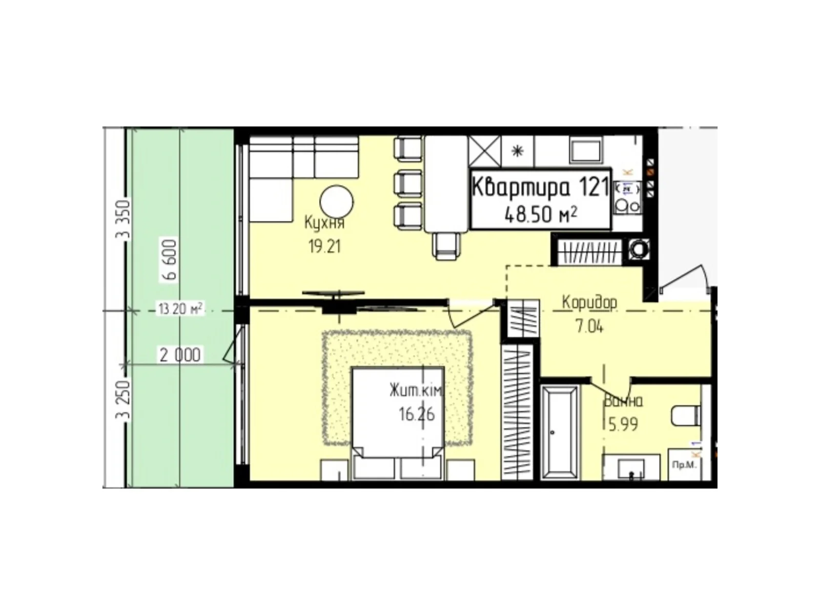 Продається 1-кімнатна квартира 48.5 кв. м у Ужгороді, цена: 55484 $ - фото 1