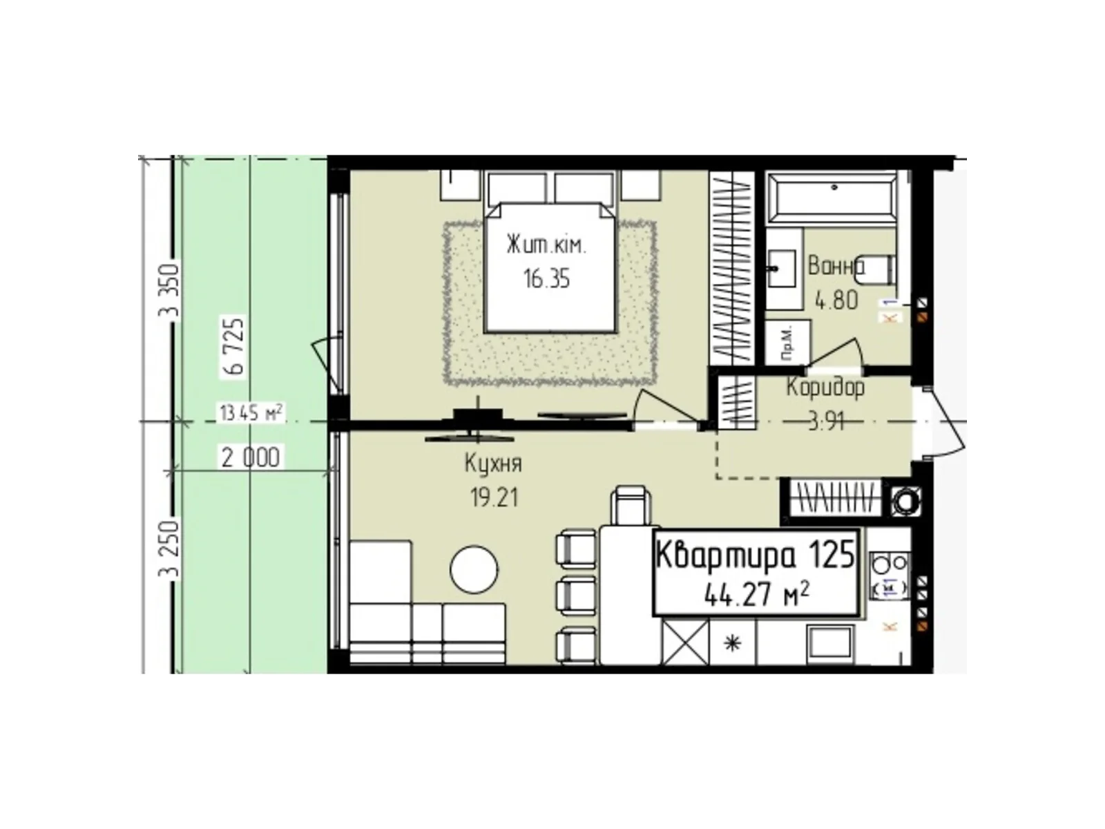 Продается 1-комнатная квартира 44.27 кв. м в Ужгороде, ул. Собранецкая, 129 - фото 1