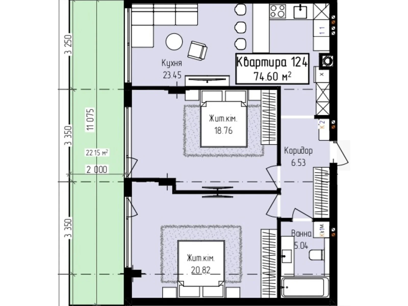 Продається 2-кімнатна квартира 74.6 кв. м у Ужгороді, вул. Собранецька, 129 - фото 1