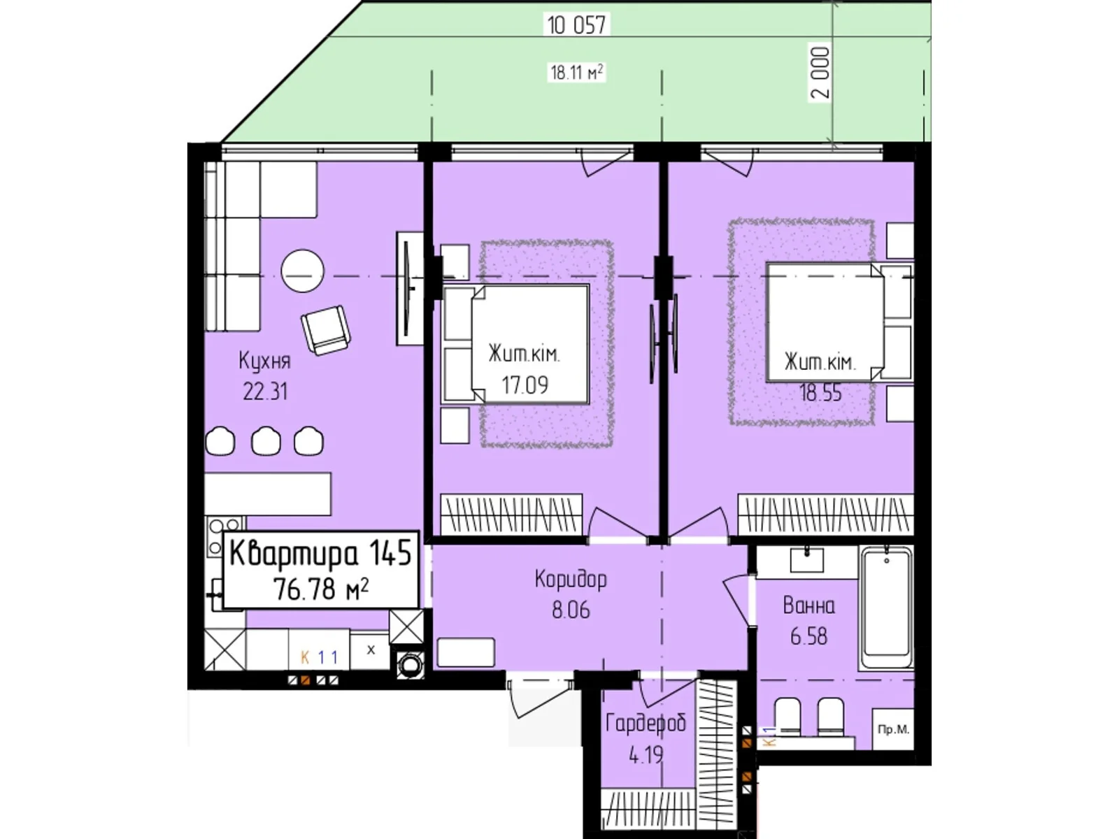 Продається 2-кімнатна квартира 76.78 кв. м у Ужгороді, вул. Собранецька, 129 - фото 1