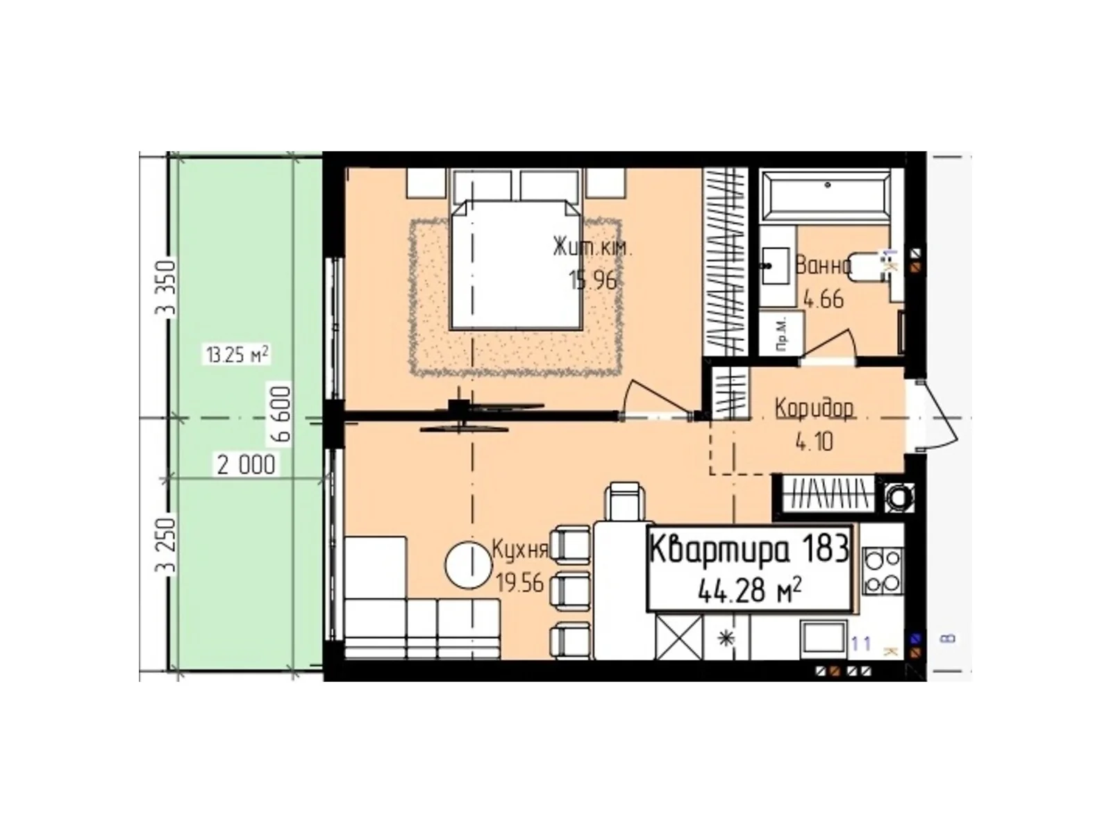 Продается 1-комнатная квартира 41.59 кв. м в Ужгороде, ул. Собранецкая, 129 - фото 1