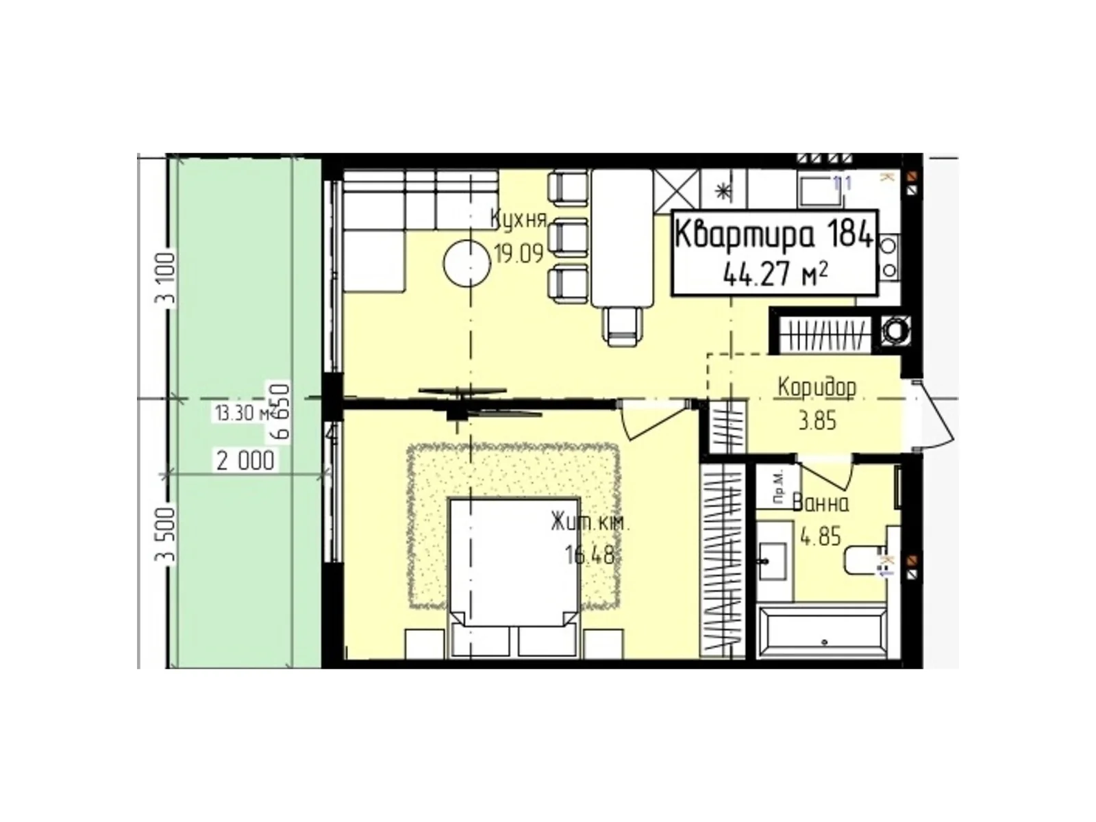 Продається 1-кімнатна квартира 41.59 кв. м у Ужгороді, цена: 54629 $ - фото 1