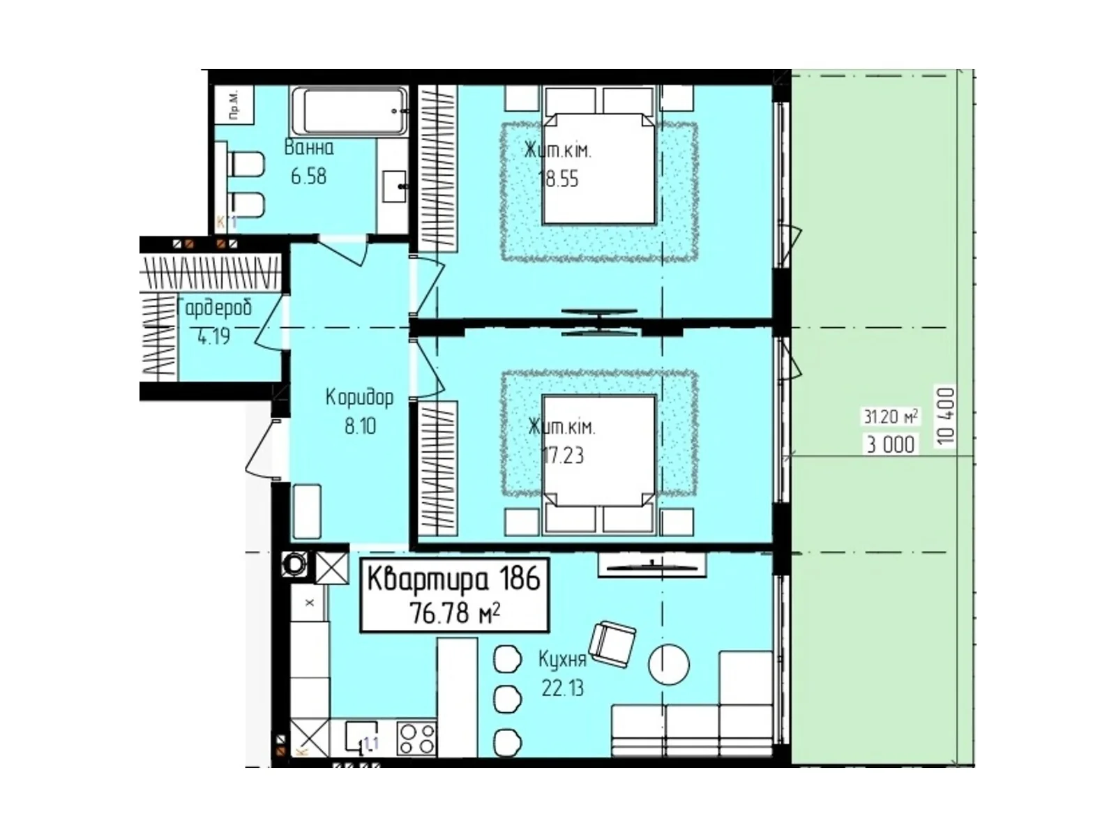 Продається 2-кімнатна квартира 65.18 кв. м у Ужгороді, вул. Собранецька, 129 - фото 1