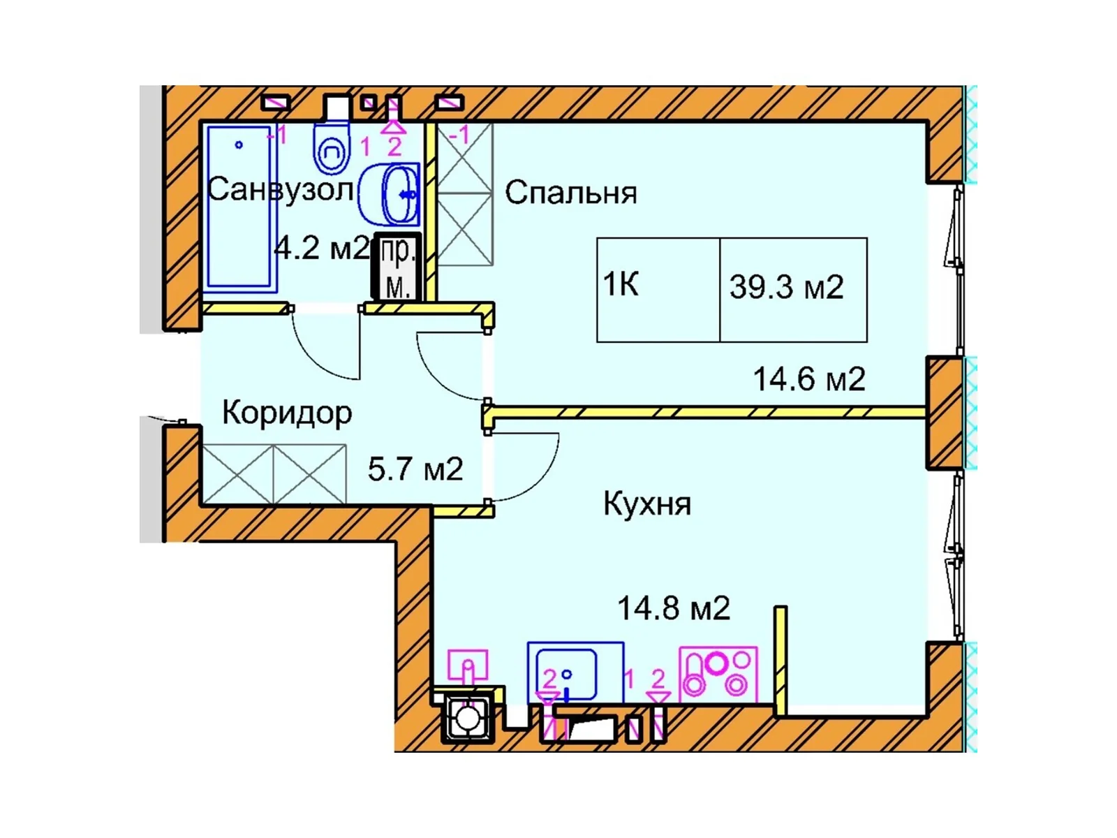 Продается 1-комнатная квартира 39.3 кв. м в Ровно, ул. Черновола Вячеслава, 94Г-94Е - фото 1