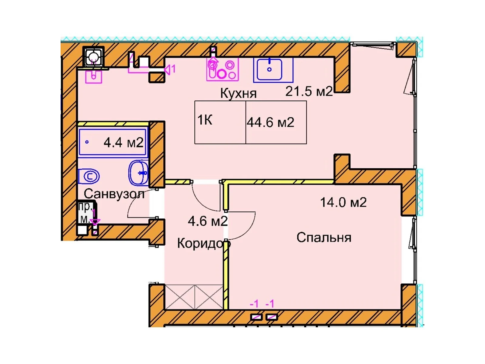 Продается 1-комнатная квартира 44.6 кв. м в Ровно, ул. Черновола Вячеслава, 94Г-94Е - фото 1
