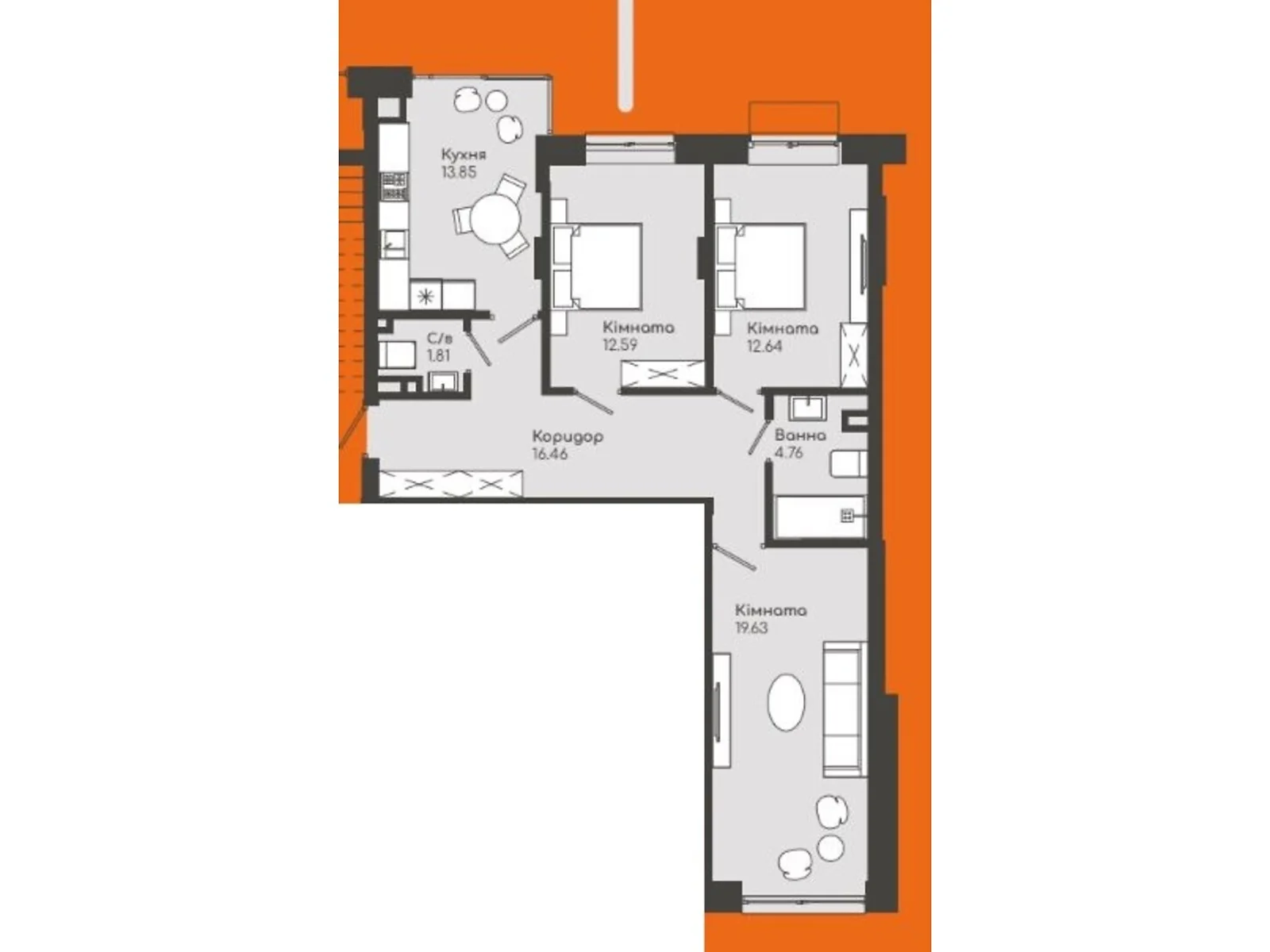 Продается 3-комнатная квартира 81.7 кв. м в Черновцах, бул. Буковинского вече, 4 - фото 1
