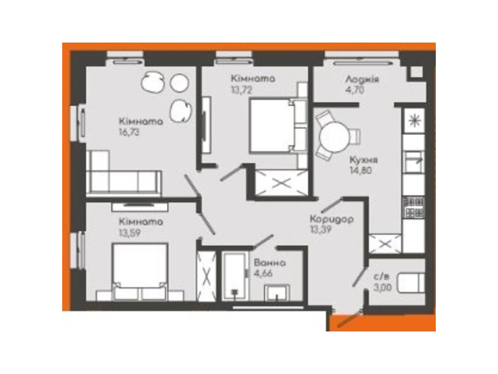 Продается 3-комнатная квартира 84.67 кв. м в Черновцах, бул. Буковинского вече, 4 - фото 1