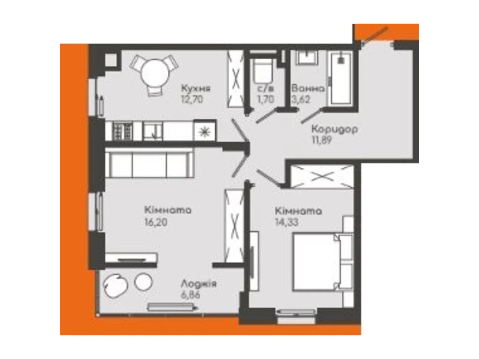Продается 2-комнатная квартира 67.36 кв. м в Черновцах, бул. Буковинского вече, 4 - фото 1