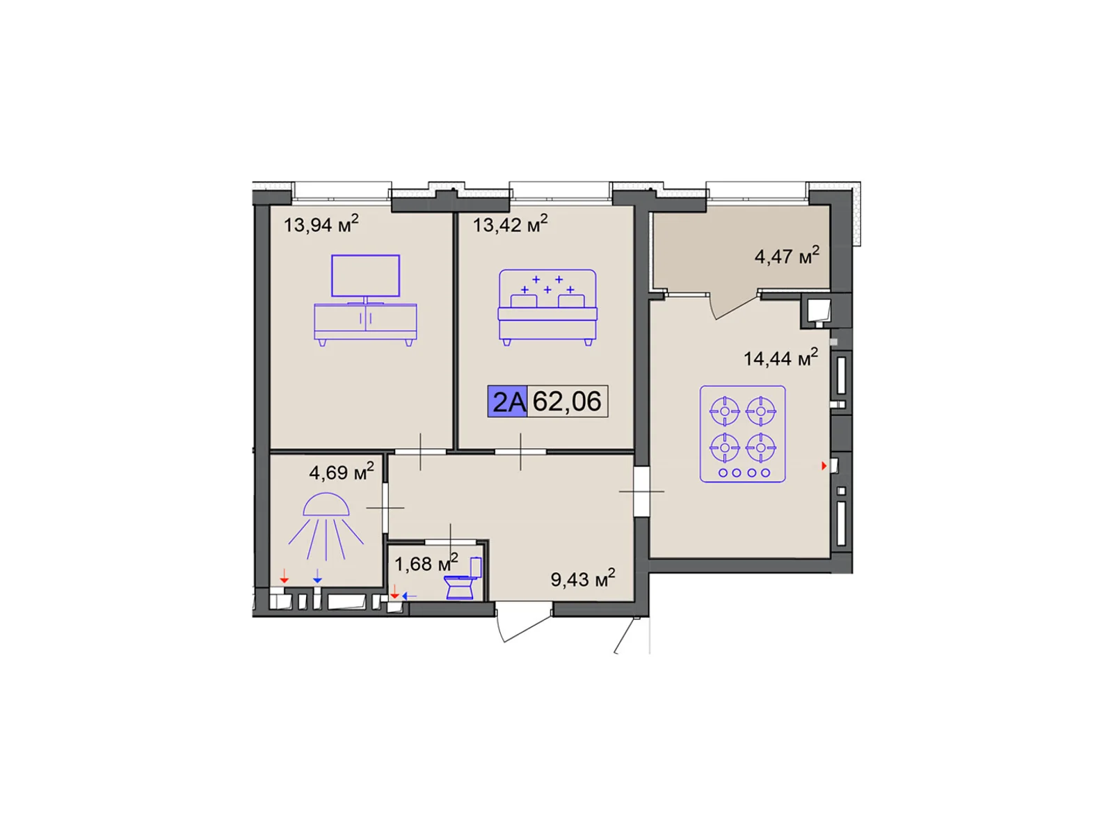 Продается 2-комнатная квартира 62.06 кв. м в Черкассах, цена: 49648 $ - фото 1