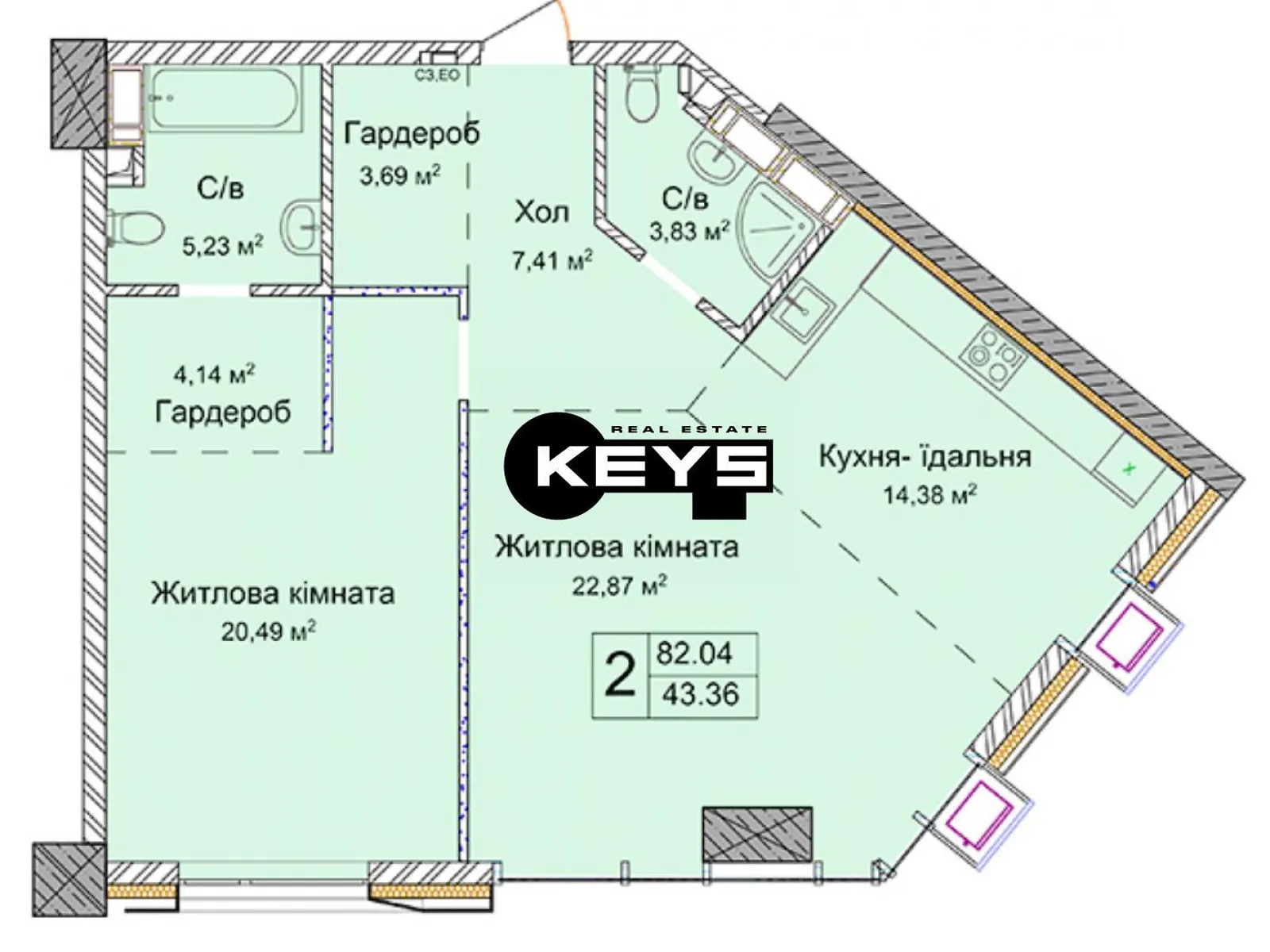 Продается 2-комнатная квартира 82 кв. м в Киеве, ул. Андрея Верхогляда(Драгомирова), 1-20А - фото 1