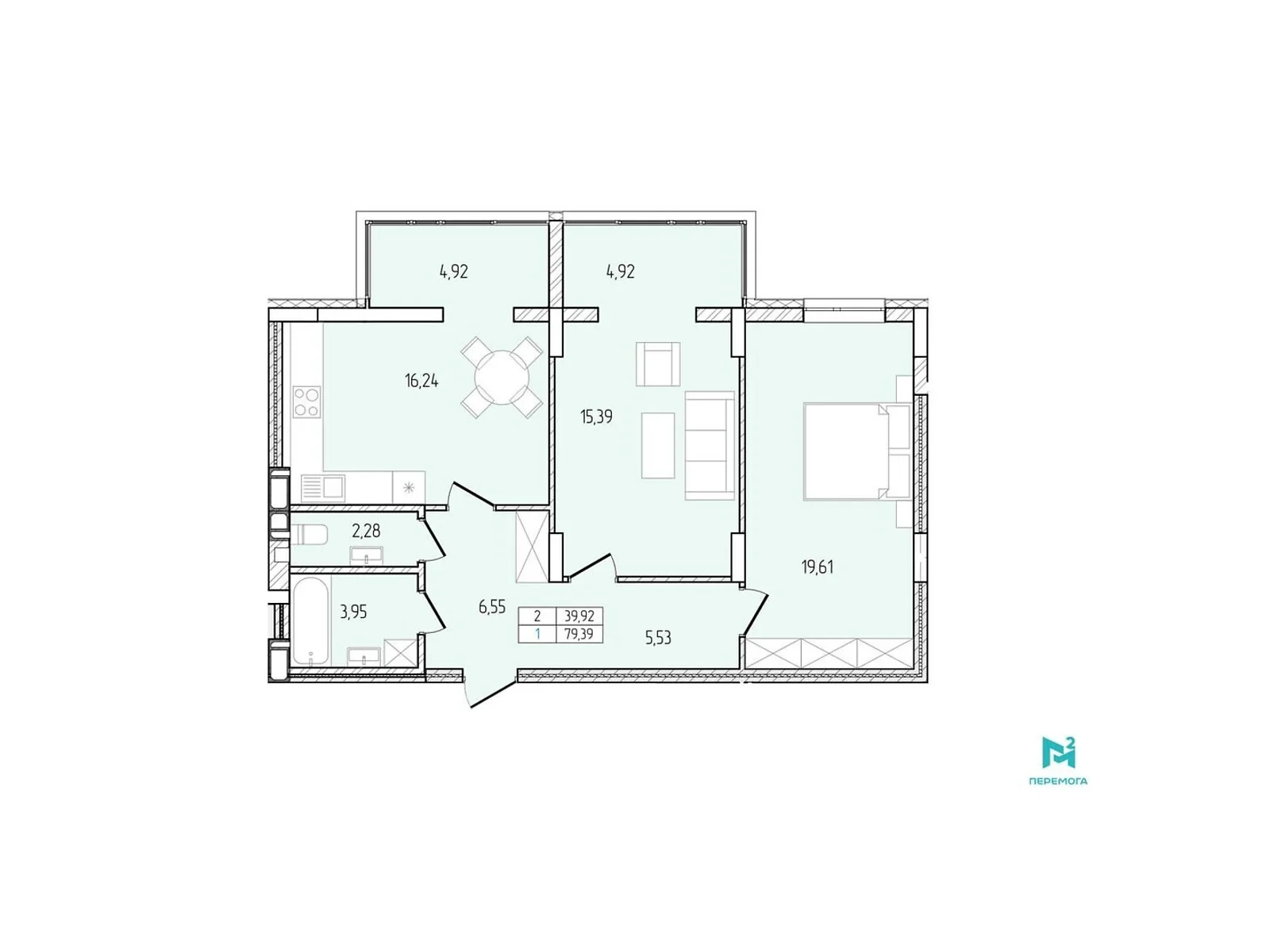 Продается 2-комнатная квартира 79.39 кв. м в Хмельницком, ул. Победы, 8А - фото 1