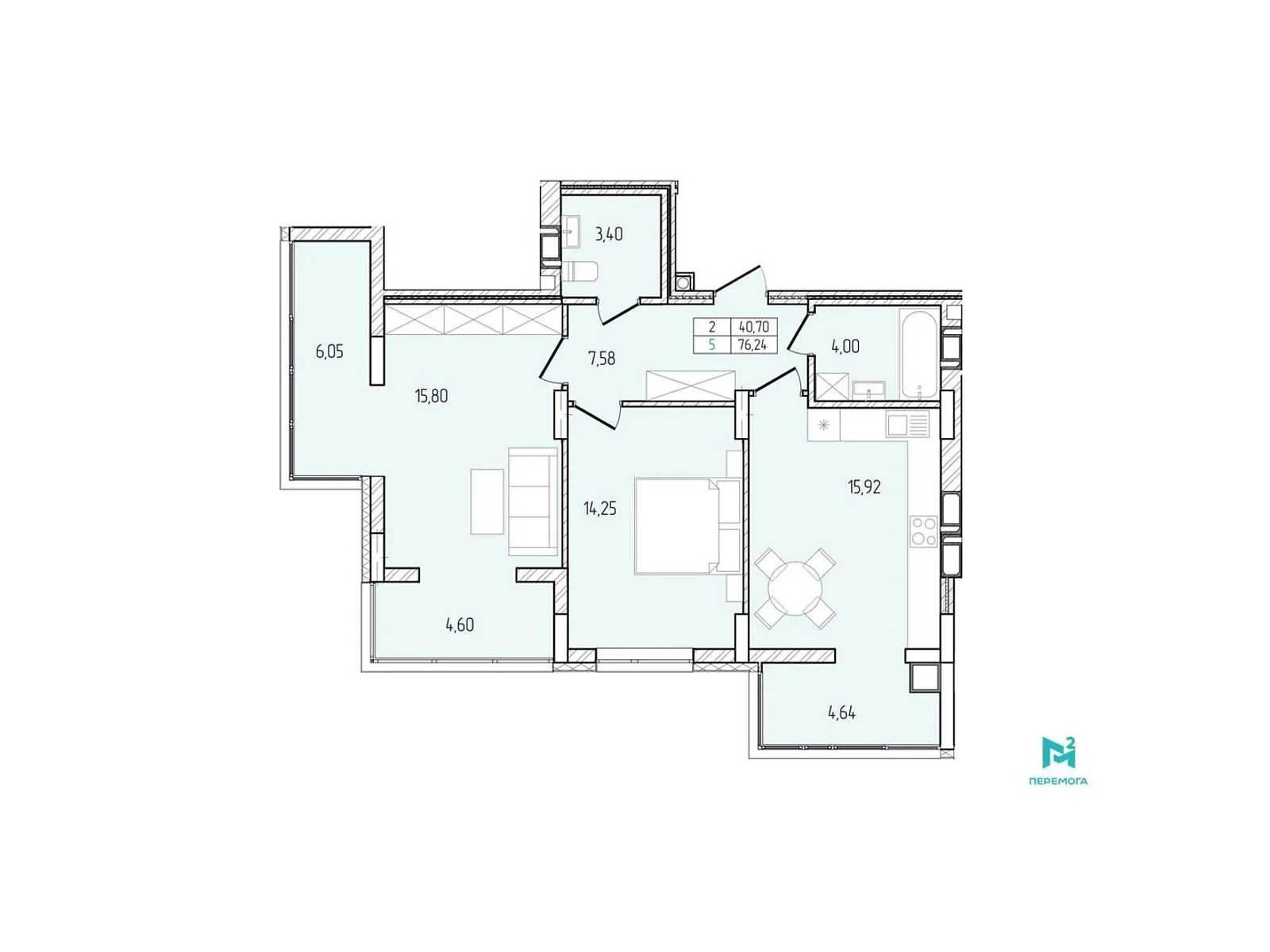 Продается 2-комнатная квартира 76.24 кв. м в Хмельницком, ул. Победы, 8А - фото 1