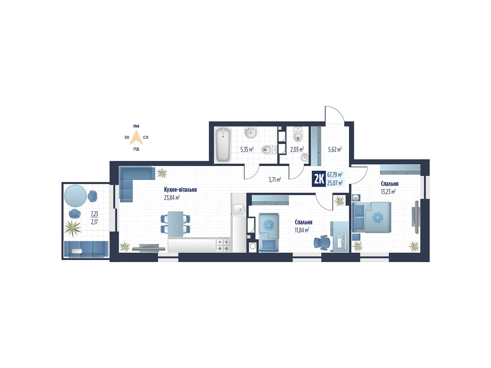 Продается 2-комнатная квартира 67.79 кв. м в Сокольниках, ул. боковая Стрыйская, 1 - фото 1