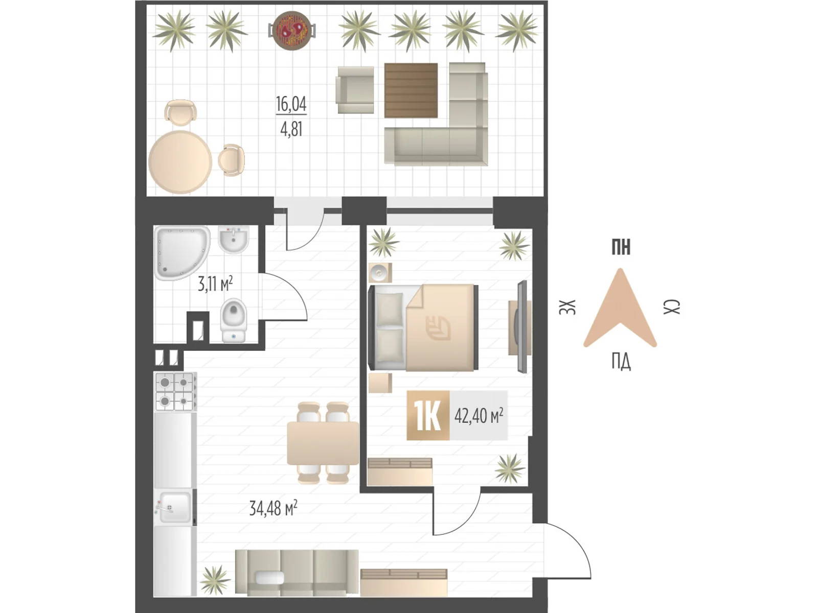 Продається 1-кімнатна квартира 42.4 кв. м у Львові, вул. Орлика, 52 - фото 1